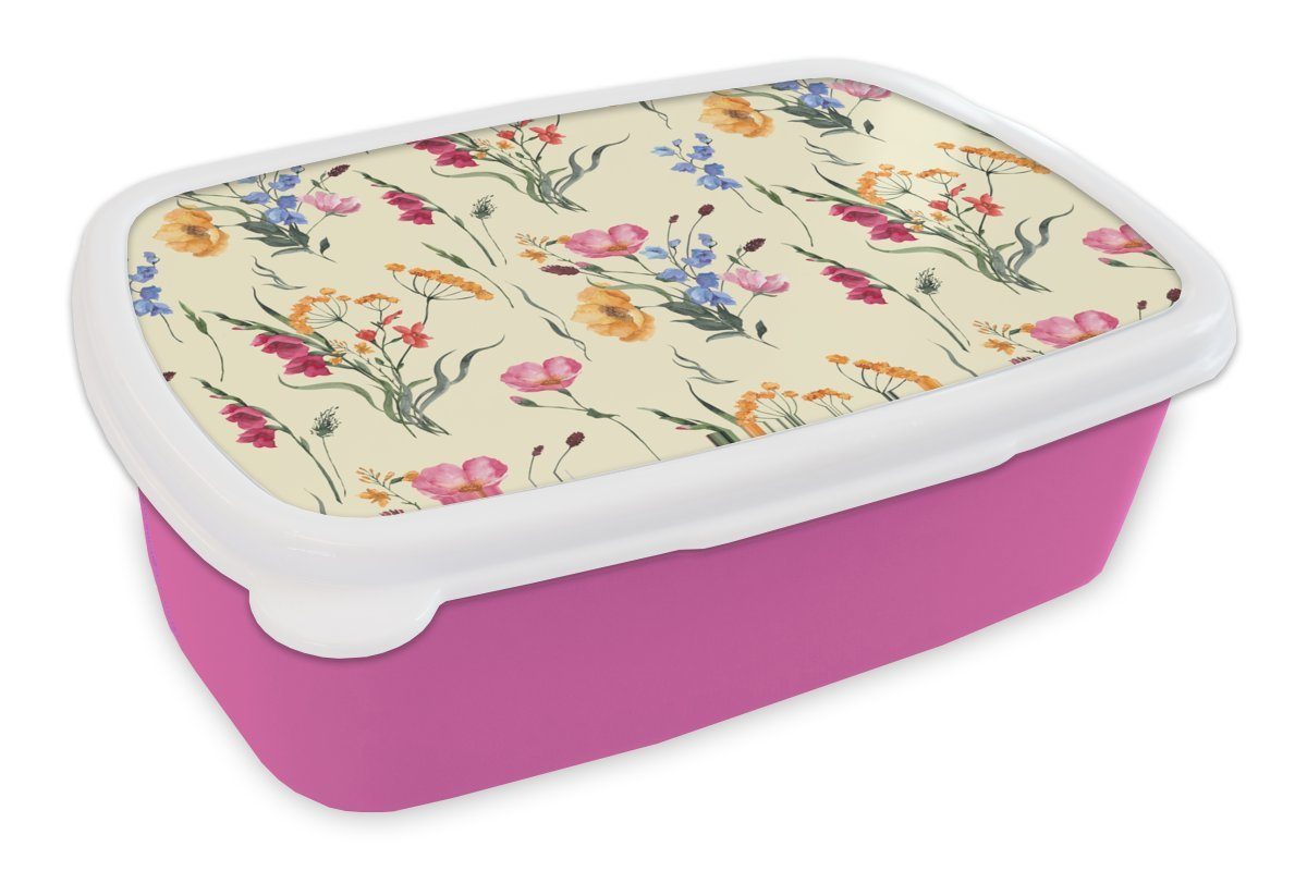 MuchoWow Lunchbox Ostern - Muster - Blume, Kunststoff, (2-tlg), Brotbox für Erwachsene, Brotdose Kinder, Snackbox, Mädchen, Kunststoff rosa