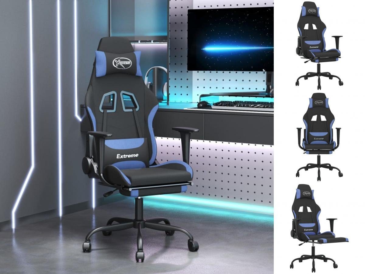 vidaXL Bürostuhl Gaming-Stuhl mit Fußstütze Drehbar Schwarz und Blau Stoff Gamingstuhl