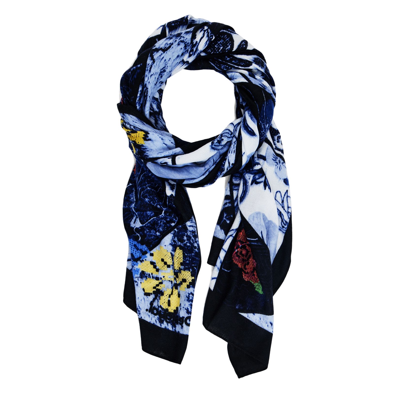 Desigual Halstuch Halstuch Tuch Schal Fou Denim Flowers Rectangle 24WAWA12/5000