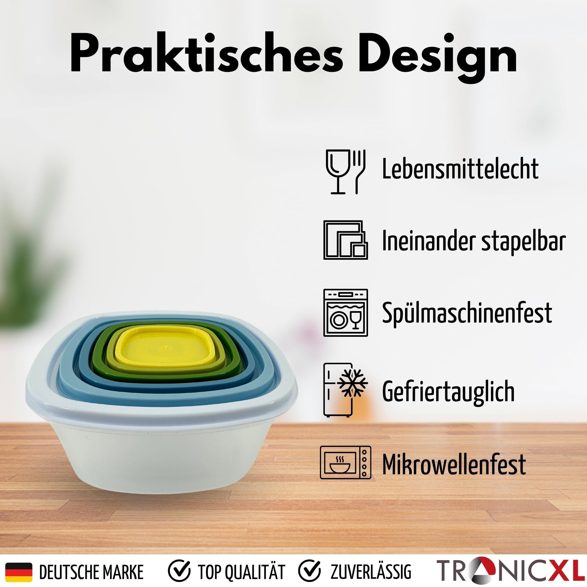 TronicXL Frischhaltedose 6 Dosen Frischhaltedosen Set Frischhaltedose mit Deckel Kunststoff, Kunststoff, Vorratsdosen spülmaschinenfest Gefrierdosen Gefrierbehälter bunt