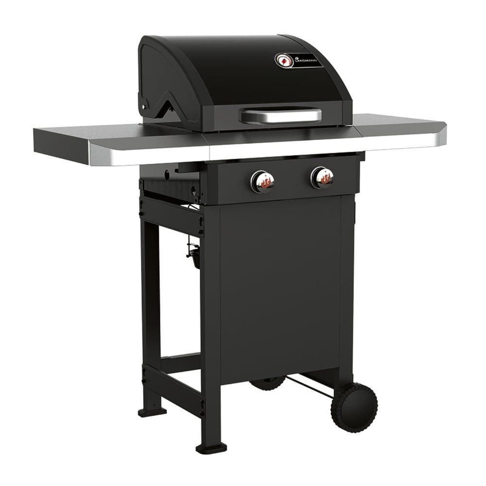 LANDMANN Gasgrill Rexon 2.0 DE 135cm schwarz aus Gusseisen emailliert, 3 stufenlos einstellbare Edelstahlbrenner, Deckel mit Thermometer