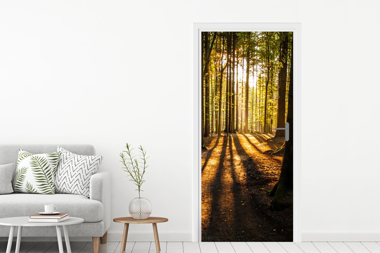 Landschaft - cm St), Tür, Fototapete - Türaufkleber, - Sonne (1 Bäume 75x205 bedruckt, für Türtapete Natur, MuchoWow - Wald Matt,