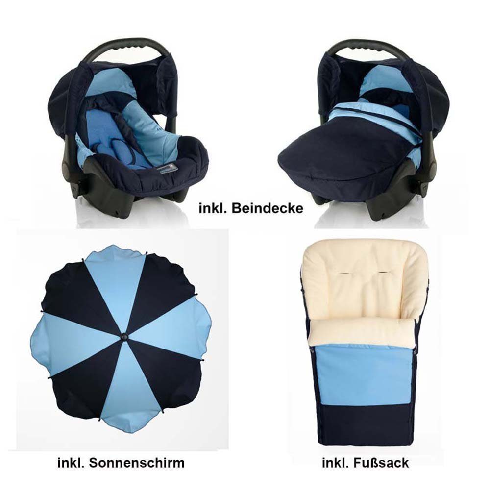 in Teile Kinderwagen-Set Autositz 17 babies-on-wheels 18 Flash 1 Farben - 5 Kombi-Kinderwagen inkl. Navy-Hellblau in -