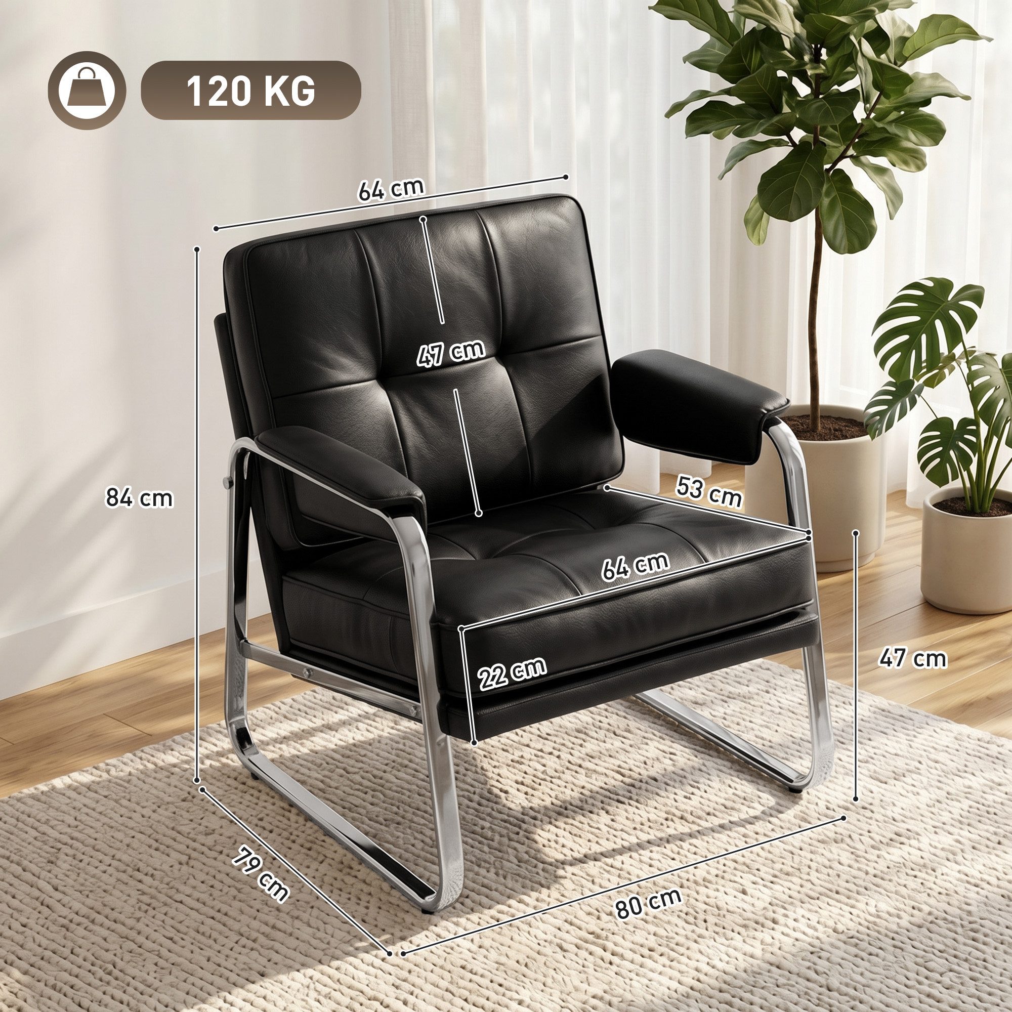 HOMCOM Sessel (Polstersessel, 1-St., Relaxsessel), Knopfheftung, breite Sitzfläche, dicker Schaumstoff