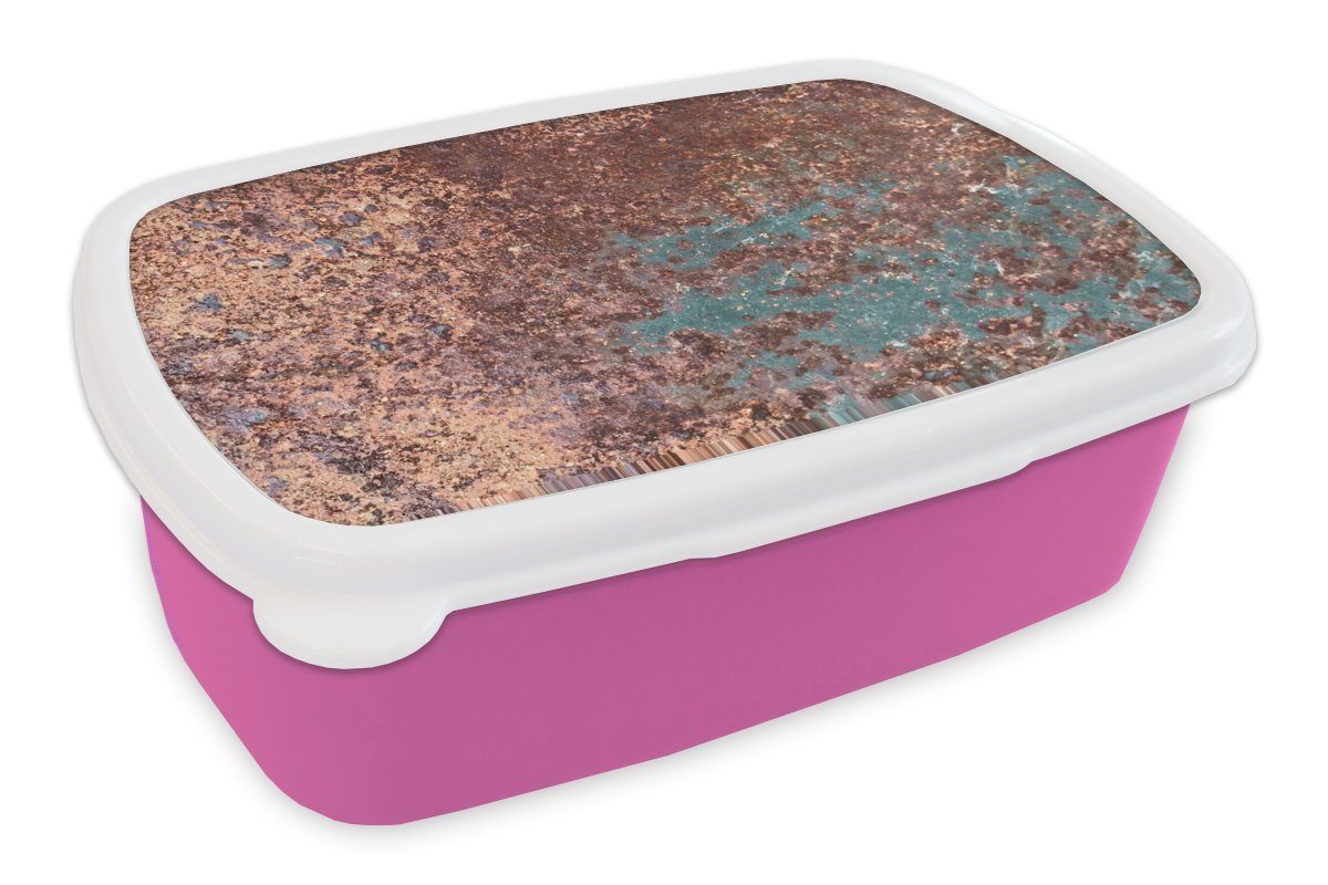 Stahl für Rost, Snackbox, (2-tlg), - - Brotbox MuchoWow Lunchbox Kunststoff Erwachsene, Grau Kunststoff, Kinder, Mädchen, Brotdose rosa