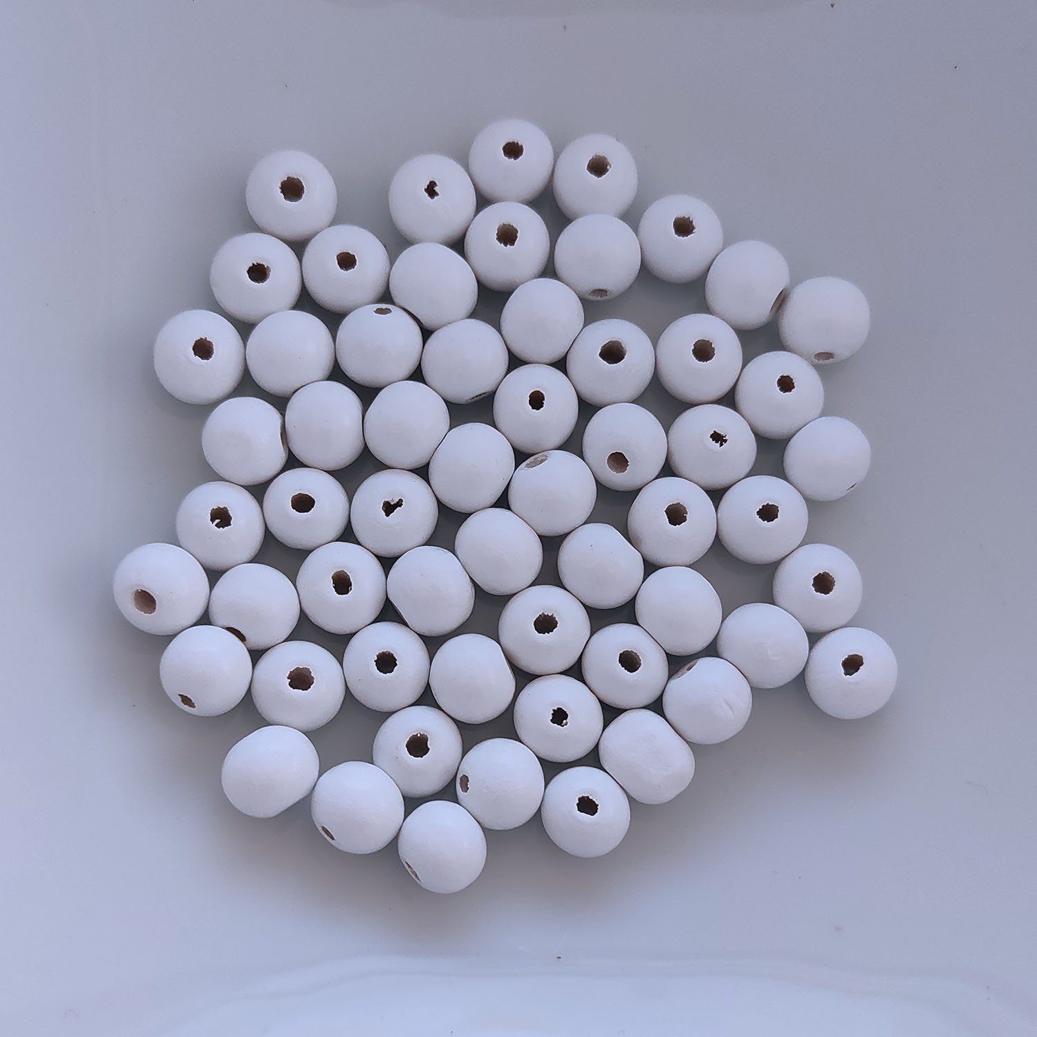 Kopper-24 Bastelperlen Holzperlen rund, 60 Stück, 10 mm, Weiß