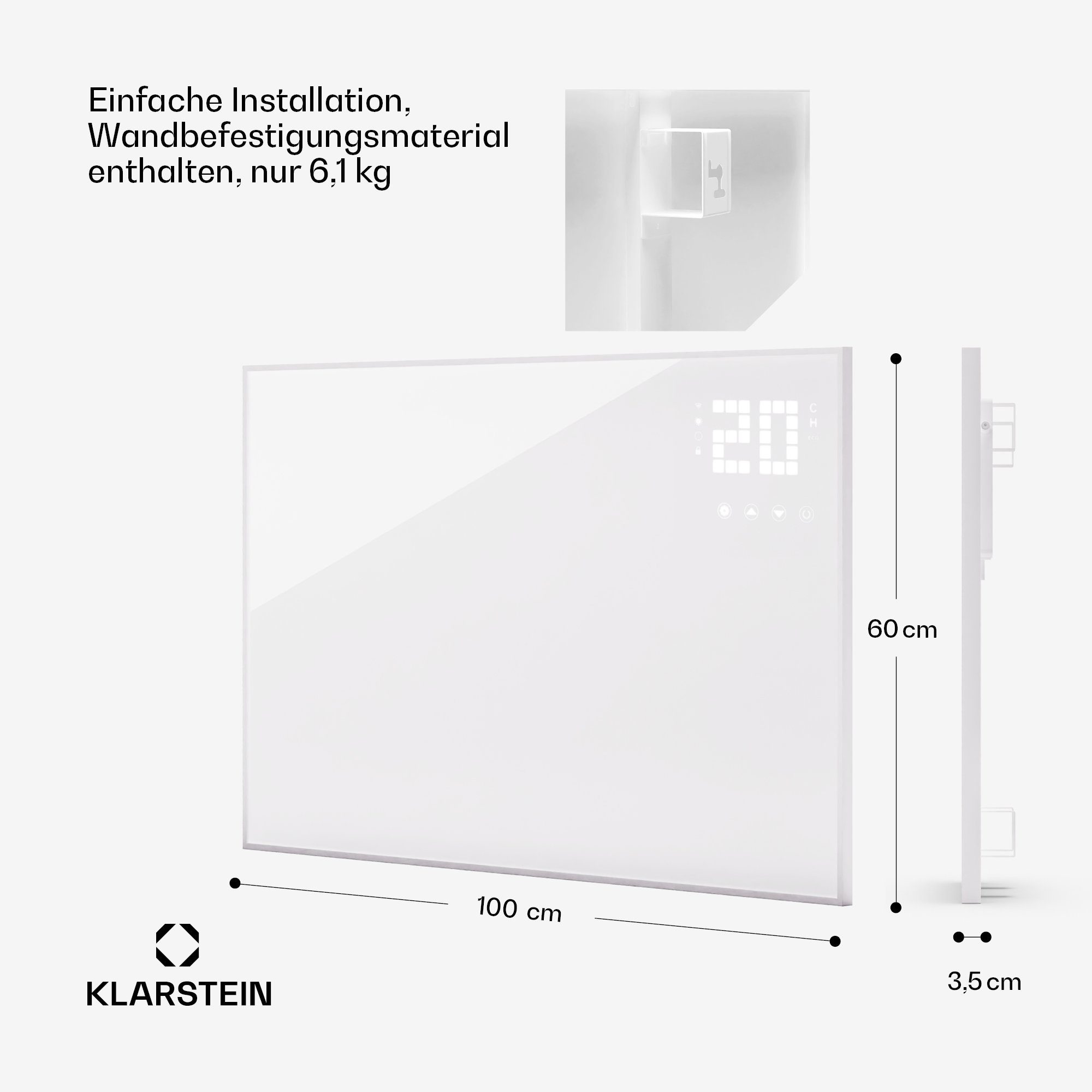 Klarstein Bornholm, mit Wonderwall Heizung Smart elektrischer Infrarot Thermostat Wärmestrahlung Heizkörper