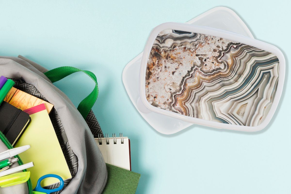 MuchoWow Lunchbox Edelstein Marmor Kinder Natur weiß (2-tlg), - Erwachsene, Mädchen - Kunststoff, und Jungs für Brotdose, Brotbox Abstrakt, - und für