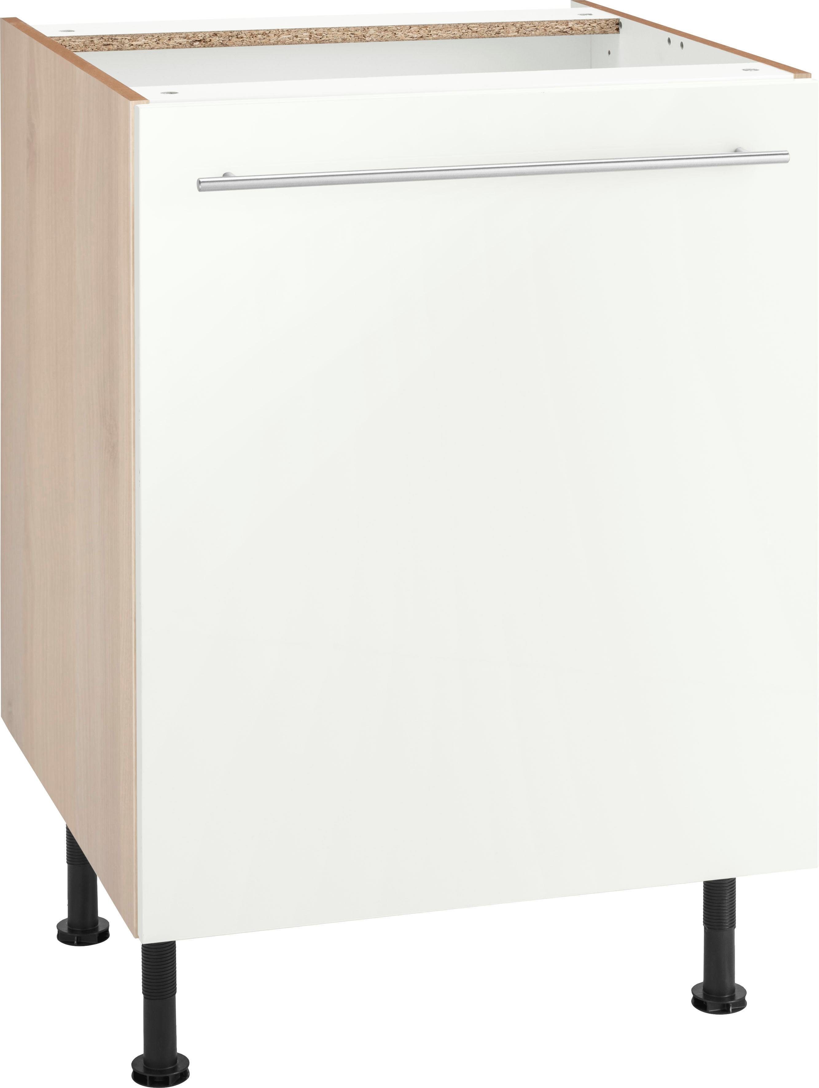 OPTIFIT Unterschrank Bern 60 cm breit, mit 1 Tür mit höhenverstellbaren Füßen, mit Metallgriff weiß Hochglanz/akaziefarben