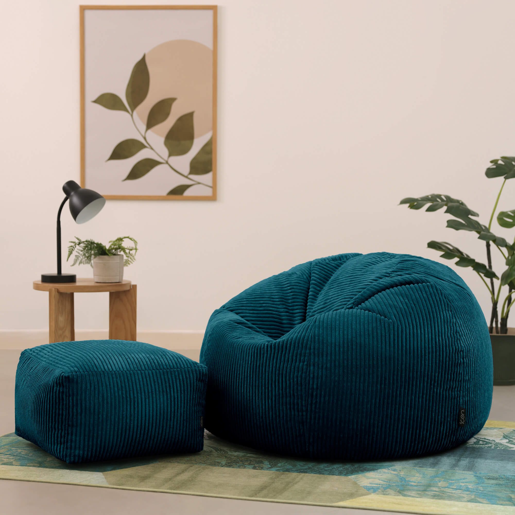 icon Sitzsack Erwachsene aus Cord „Kingston“ mit Hocker (Spar-Set, 1 x Sitzsack, 1 x Fußhocker), 85x50cm, Made in Germany, für Erwachsene & Kinder