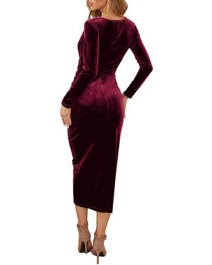 ZWY Satinkleid Elegantes Damen-Abendkleid mit V-Ausschnitt,abendkleid rot lang (Größe: M-XL) ( Partykleid Lange Ärmel Wickelkleid Festlich Kleid Maxikleid Kleid)