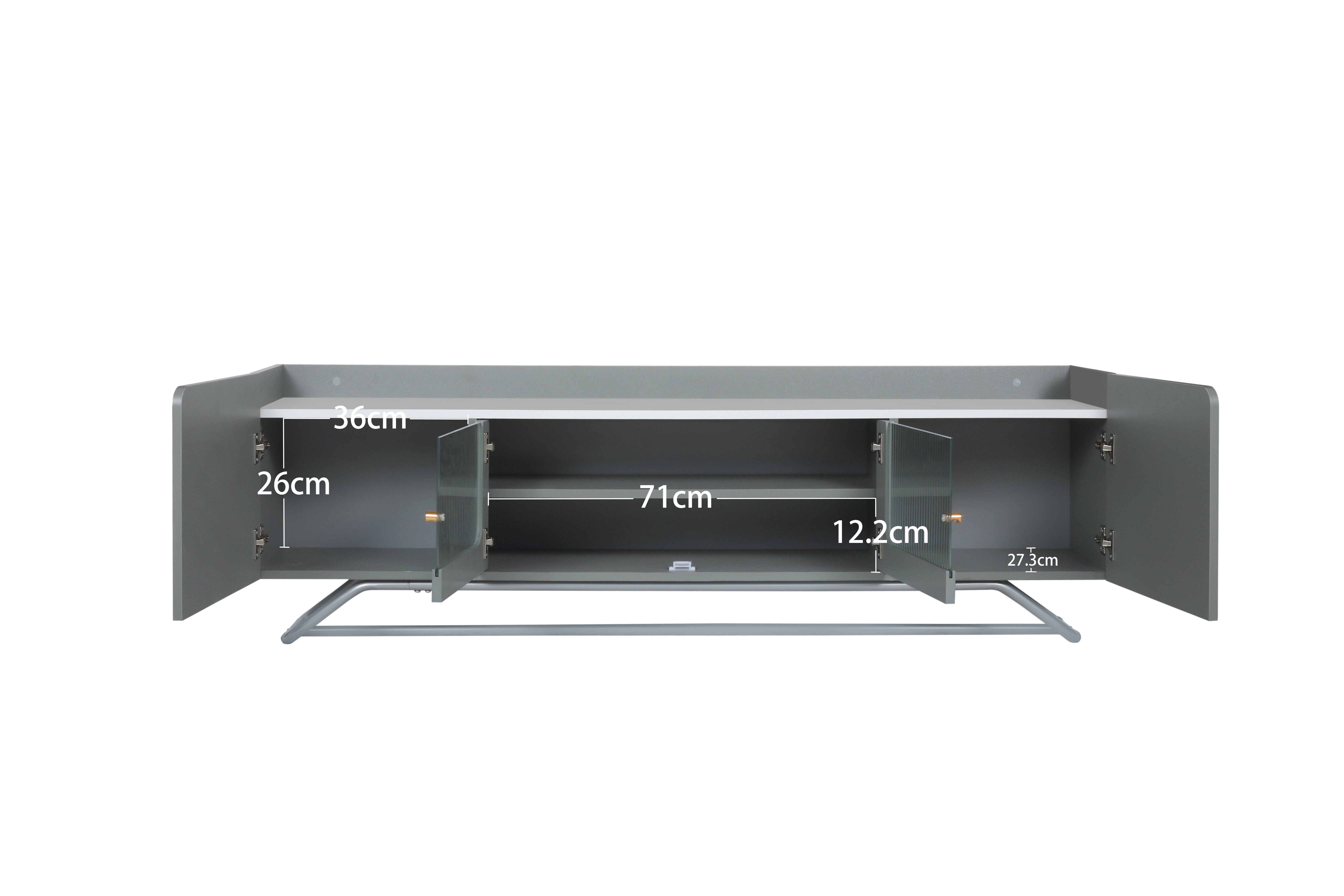 Glastür Odikalo Regal Marmorstruktur Grau Sideboard TV-Schrank 2 2 Trennwände TV-Lowboard