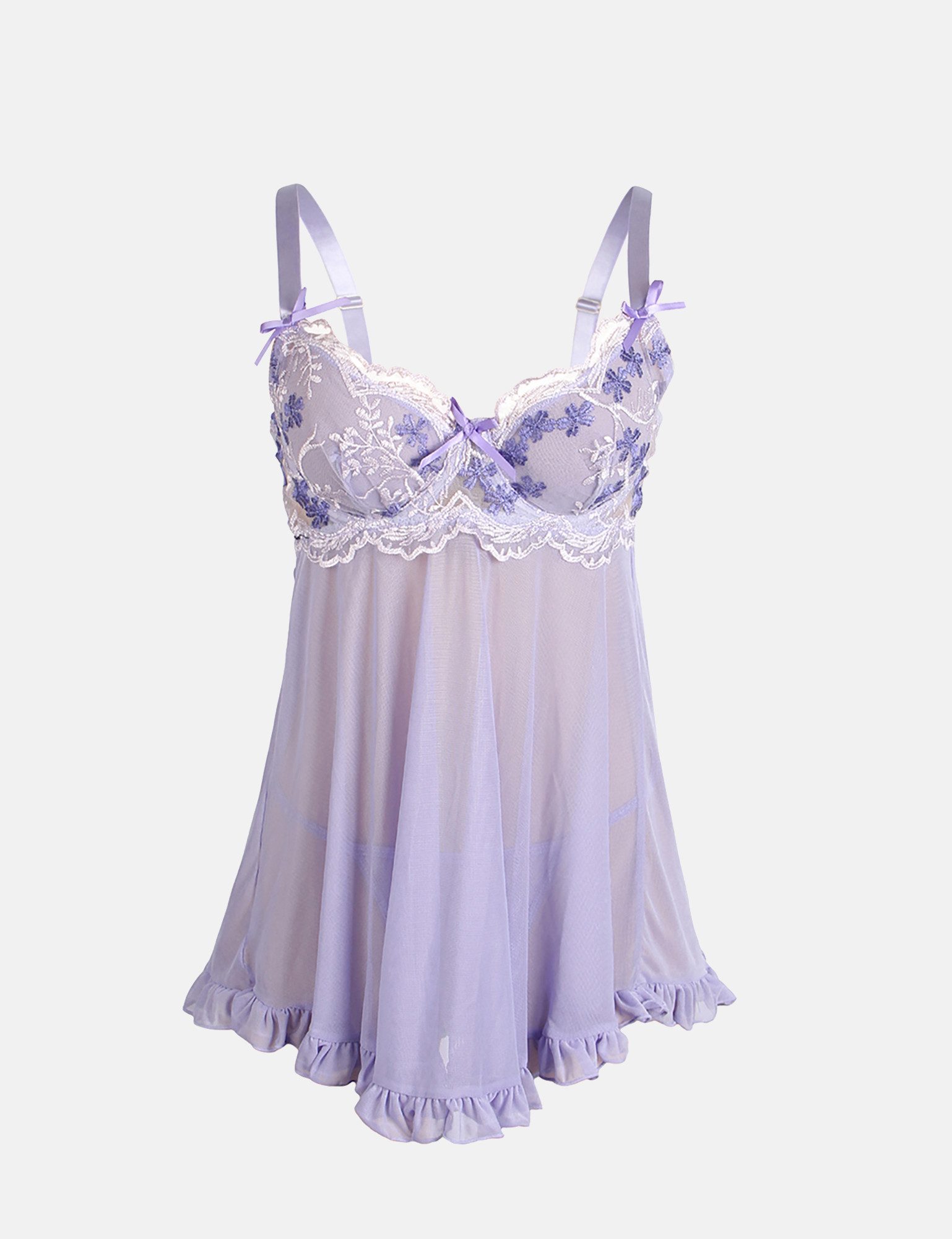 Organza Lingerie Negligé (Babydoll und String) mit Spitze und Bügel, sexy Dessous, Reizwäsche