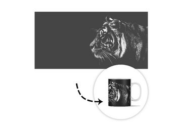 MuchoWow Tasse Tiger auf schwarzem Hintergrund in schwarz und weiß, Keramik, Kaffeetassen, Teetasse, Becher, Teetasse, Geschenk