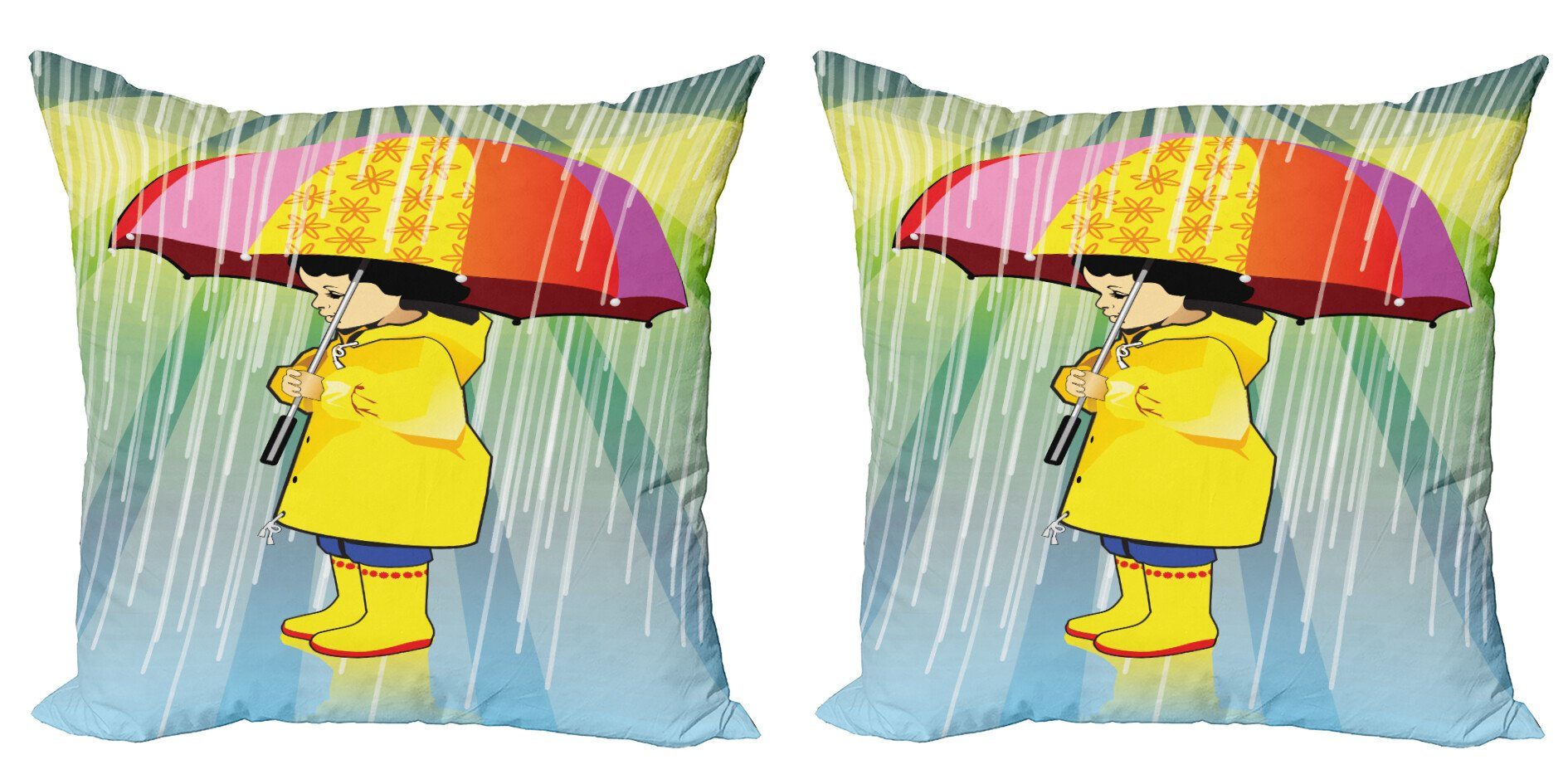 Kissenbezüge Modern Accent Doppelseitiger Digitaldruck, Abakuhaus (2 Stück), Regenschirm-Mädchen Leuchtende Frau