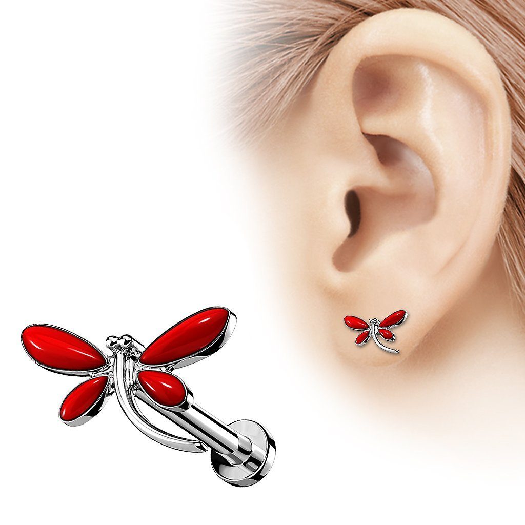 Taffstyle Piercing-Set Ohr Tragus Knorpel Labret rote Kristall Libelle, Ste günstig online kaufen