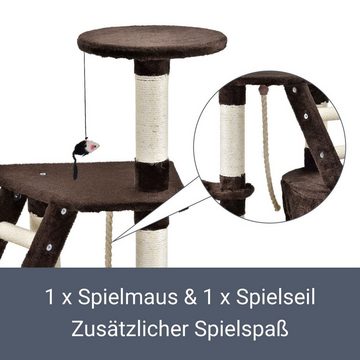 Juskys Kratzbaum Buffy, 118 cm hoch mit Höhle, Liegemulde, Liegeflächen, Leiter, Sisal-Stämme