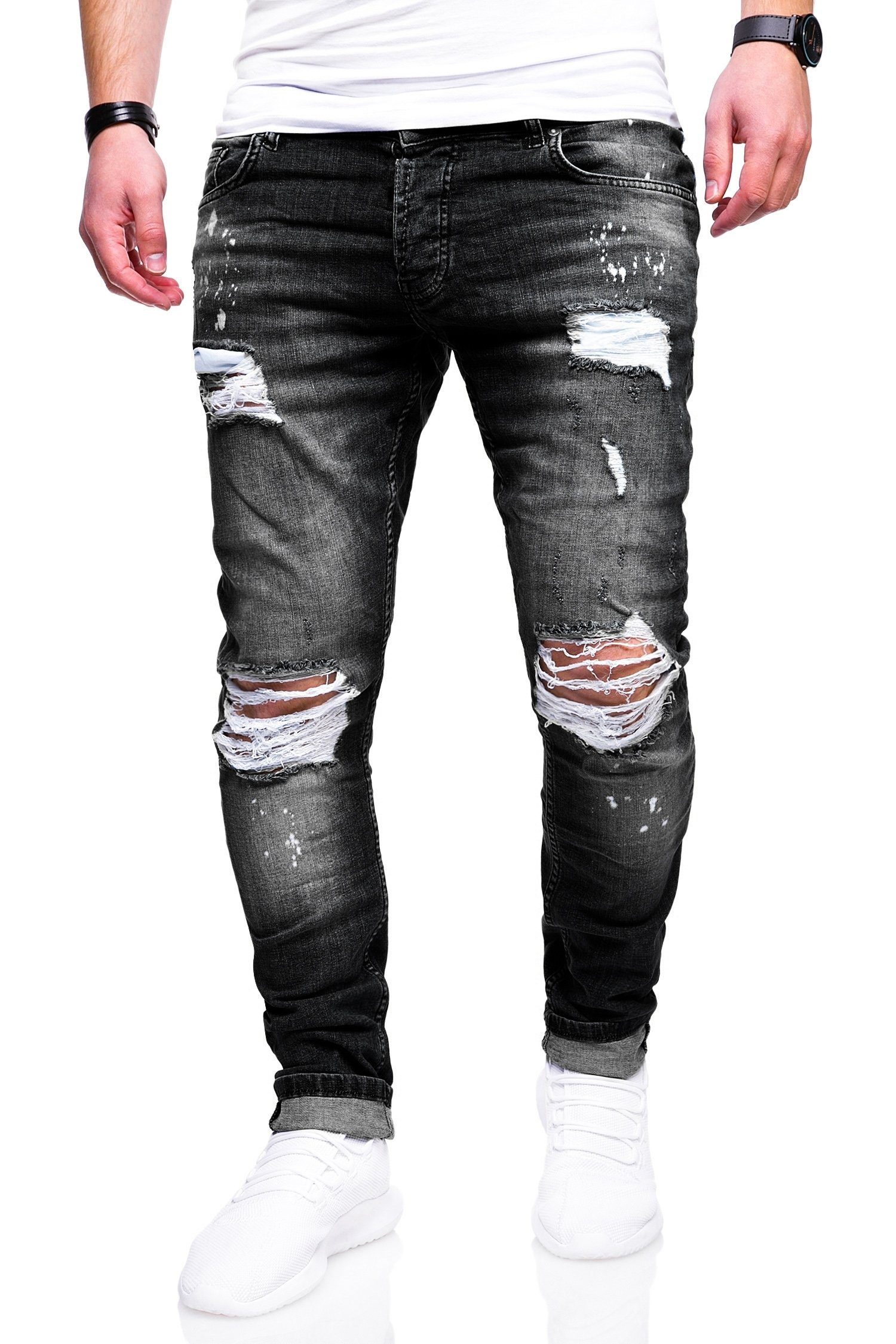 behype Slim-fit-Jeans SLY mit Destroyed-Elementen