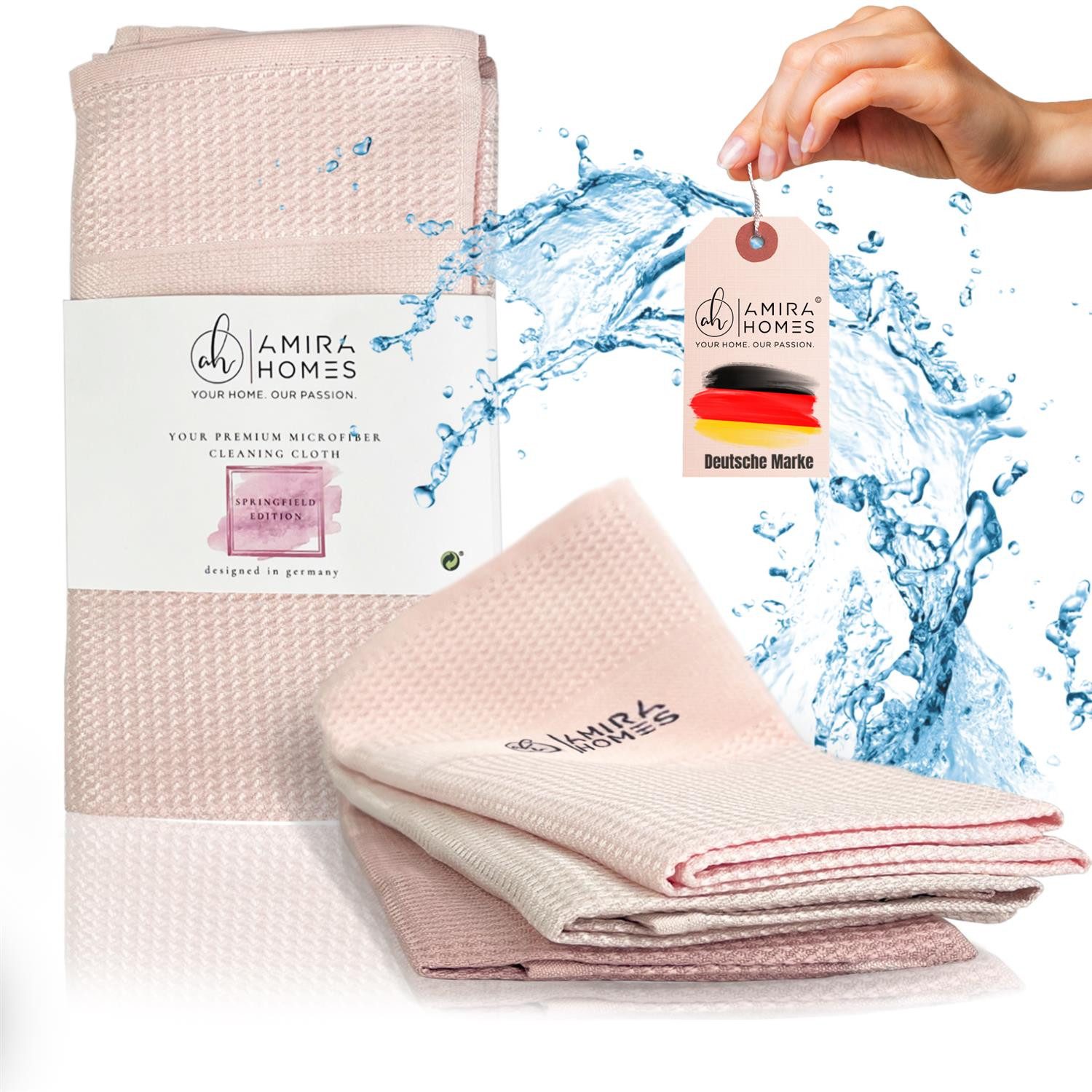 Amira Homes Geschirrtücher ökologisch, Putztücher Küchentücher Allzwecktücher Mikrofasertuch (Mikrofaser, 40x60 cm, 3er Set, Streifenfreie & fusselfreie Reinigung)