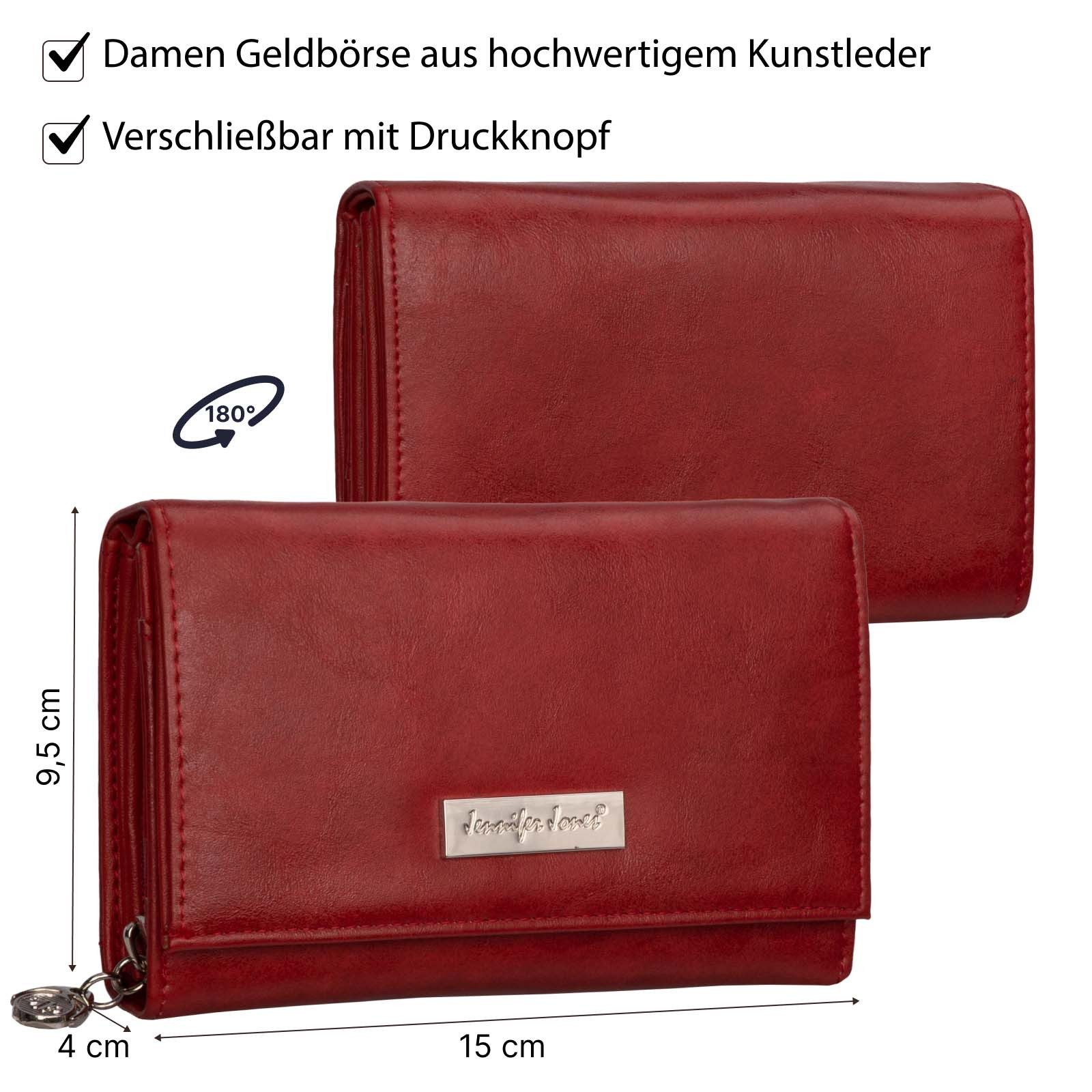 Jennifer Jones Geldbörse JENNIFER JONES Damen Geldbörse Portemonnaie Rot, Damen Geldbörse klappbar mit Reißverschluss Portemonnaie Geldbeutel
