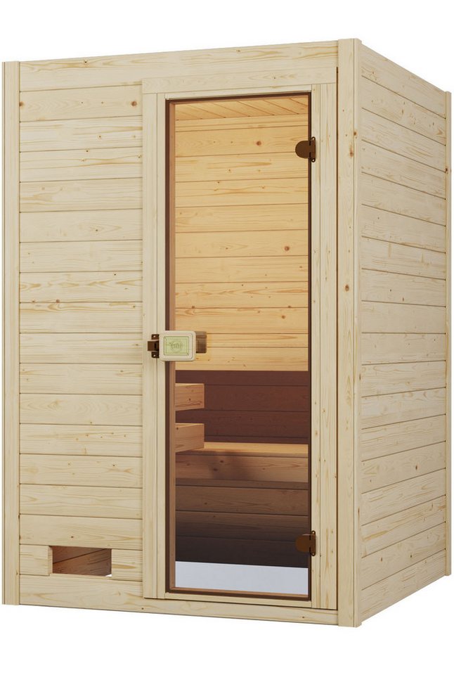 Thumbnail - weka Sauna Massivholzsauna VALIDA 1, BxTxH: 139 x 139 x 203,5 cm, 38 mm, Blockbohlen, moderne Ganzglastür