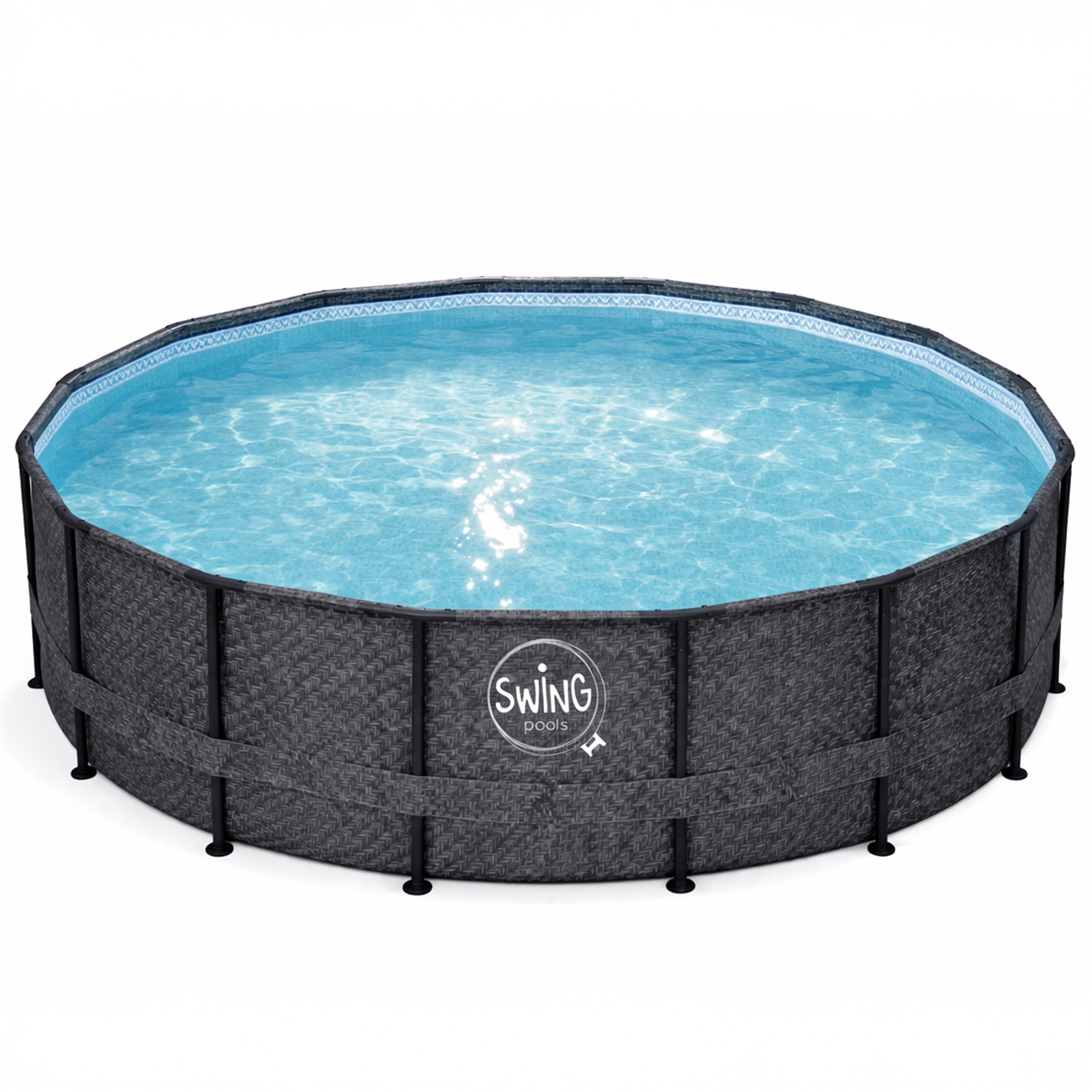 HAF Framepool Frame Pool Aufstellpool Schwimmbecken Grau Fischgräte rund 305 x 76 cm (Vollständiges Komplett Set mit Rahmen und Folie, Einfacher, schneller & unkomplizierter Aufbau), Lieferumfang OHNE Filter oder Pumpe