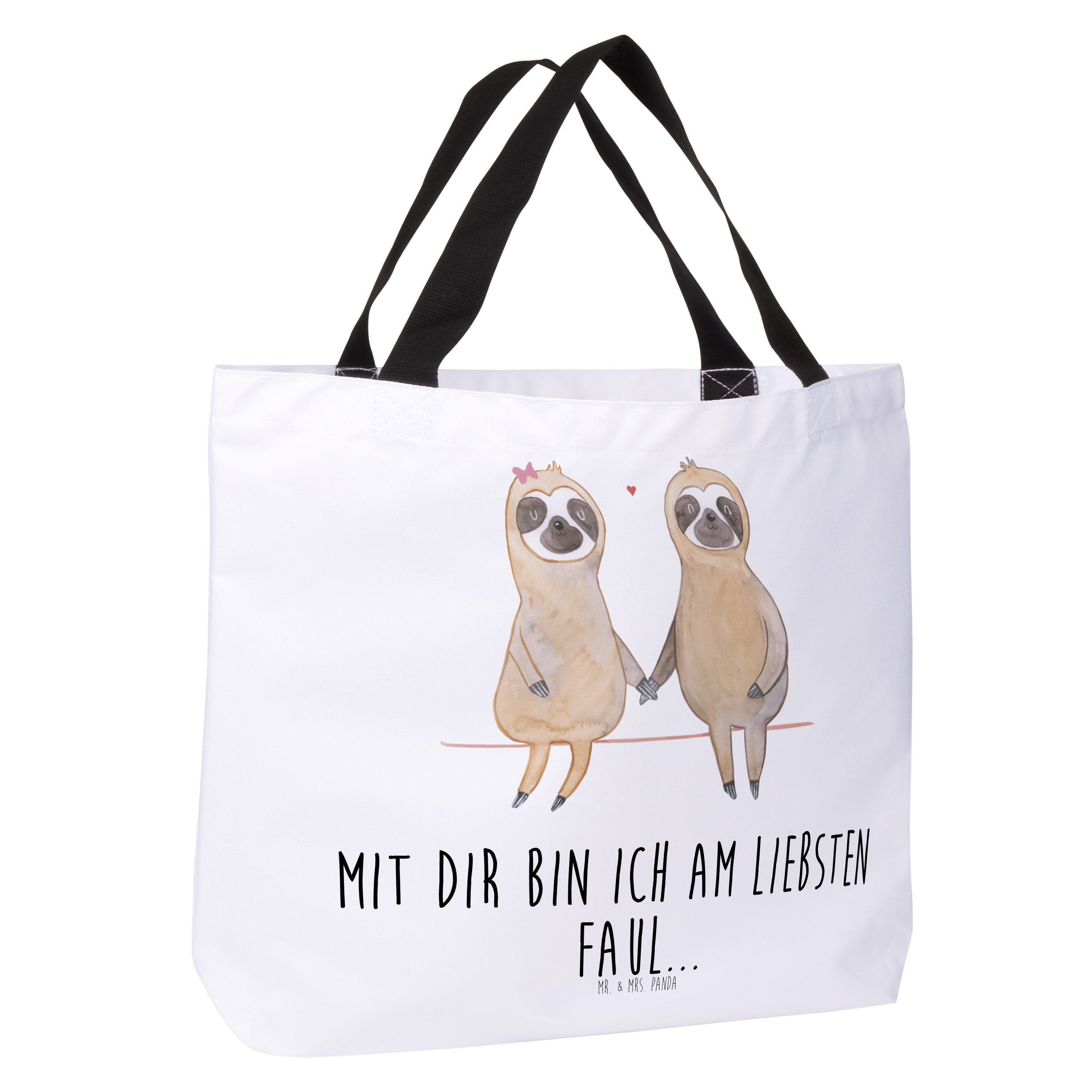 Mr. Weiß Shopper Pärchen Mrs. Faultier Faul Panda Geschenk, - - & (1-tlg) Schultasche, Einkaufstasche,