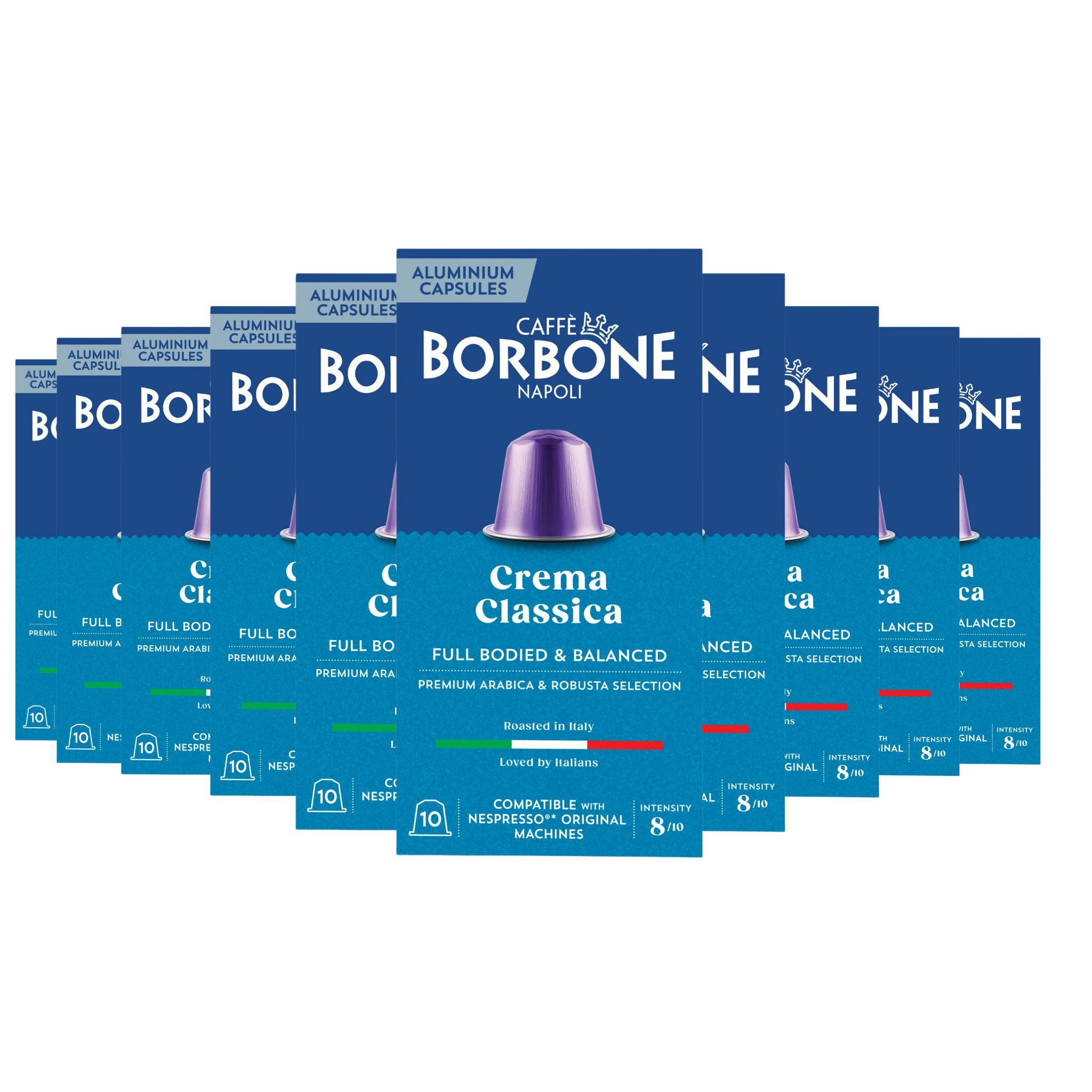 Caffè Borbone Kaffee Caffè Borbone Selection Crema Classica – 100 Aluminium-Kapseln, (10x10 Kapseln, Intensität 8/10, Ideal für 30-60ml, Vollmundig & ausgewogen)