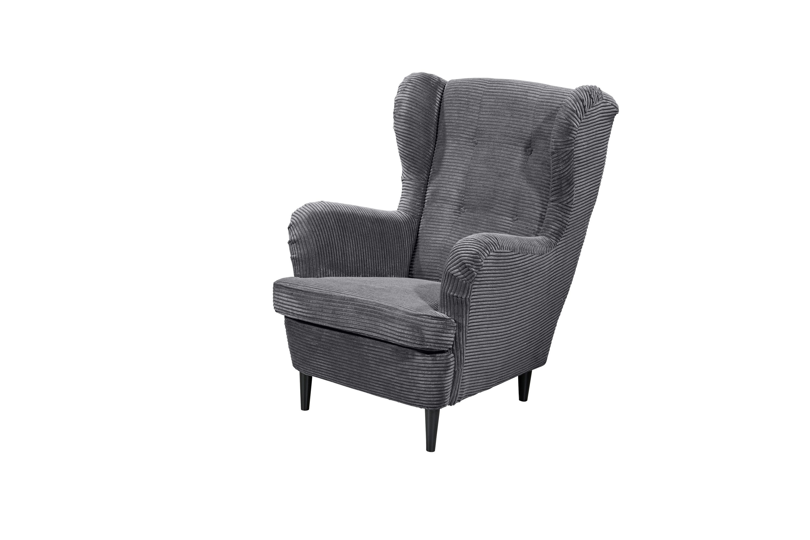 freiraum Ohrensessel OSKAR, Massivholzfüße, Nosagfederkern, Bezug ash - 78x102x98 (BxHxT)