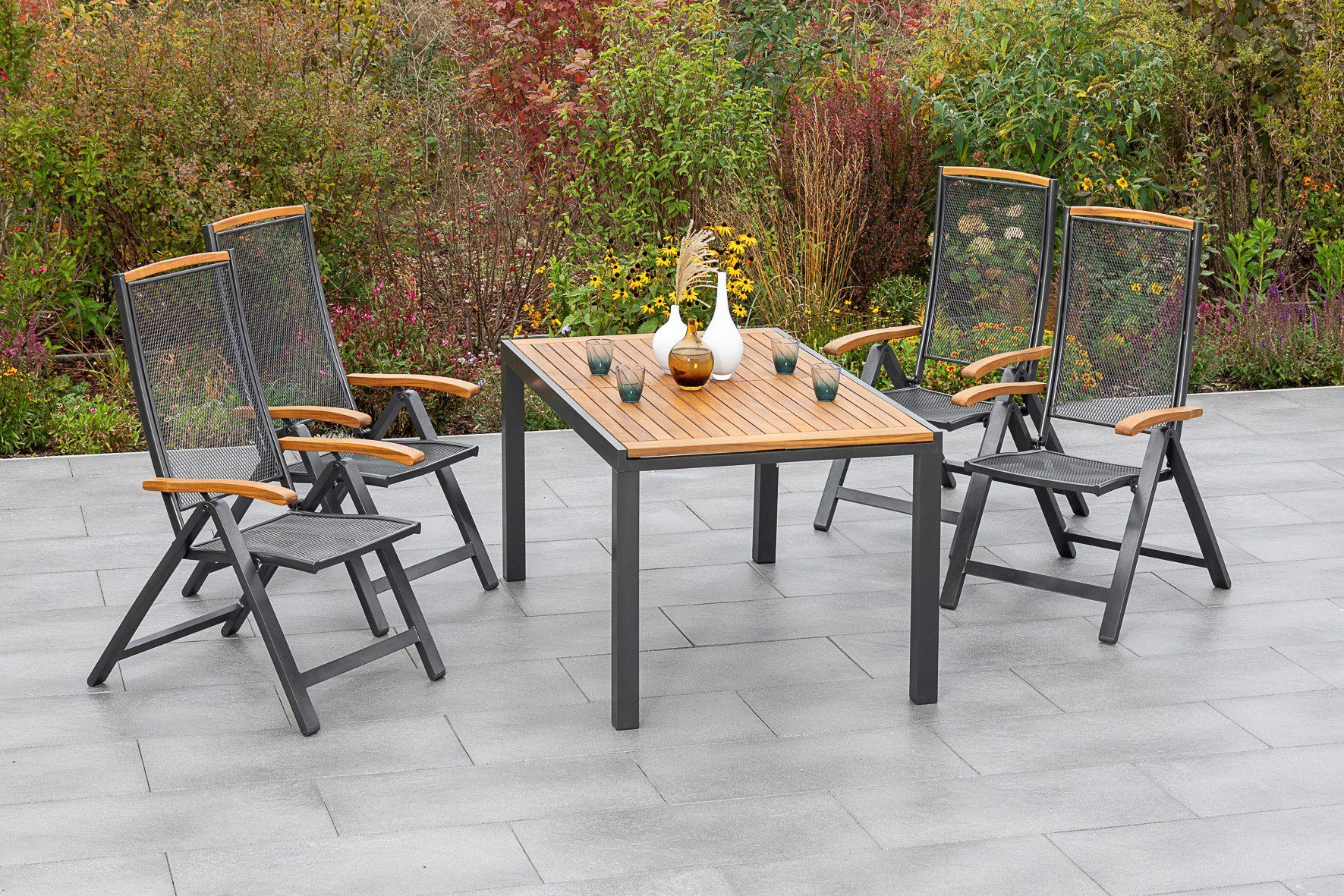 MERXX Garten-Essgruppe Tilos, (5-tlg), 4 Klappsessel günstig online kaufen