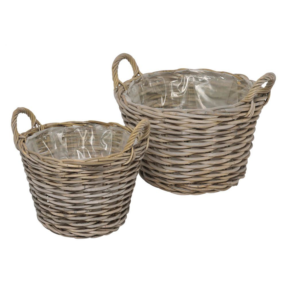Blumentopf 2tlg. Pflanzkorb FARMHOUSE grau braun Kooboo Rattan D36/42cm Rattankor