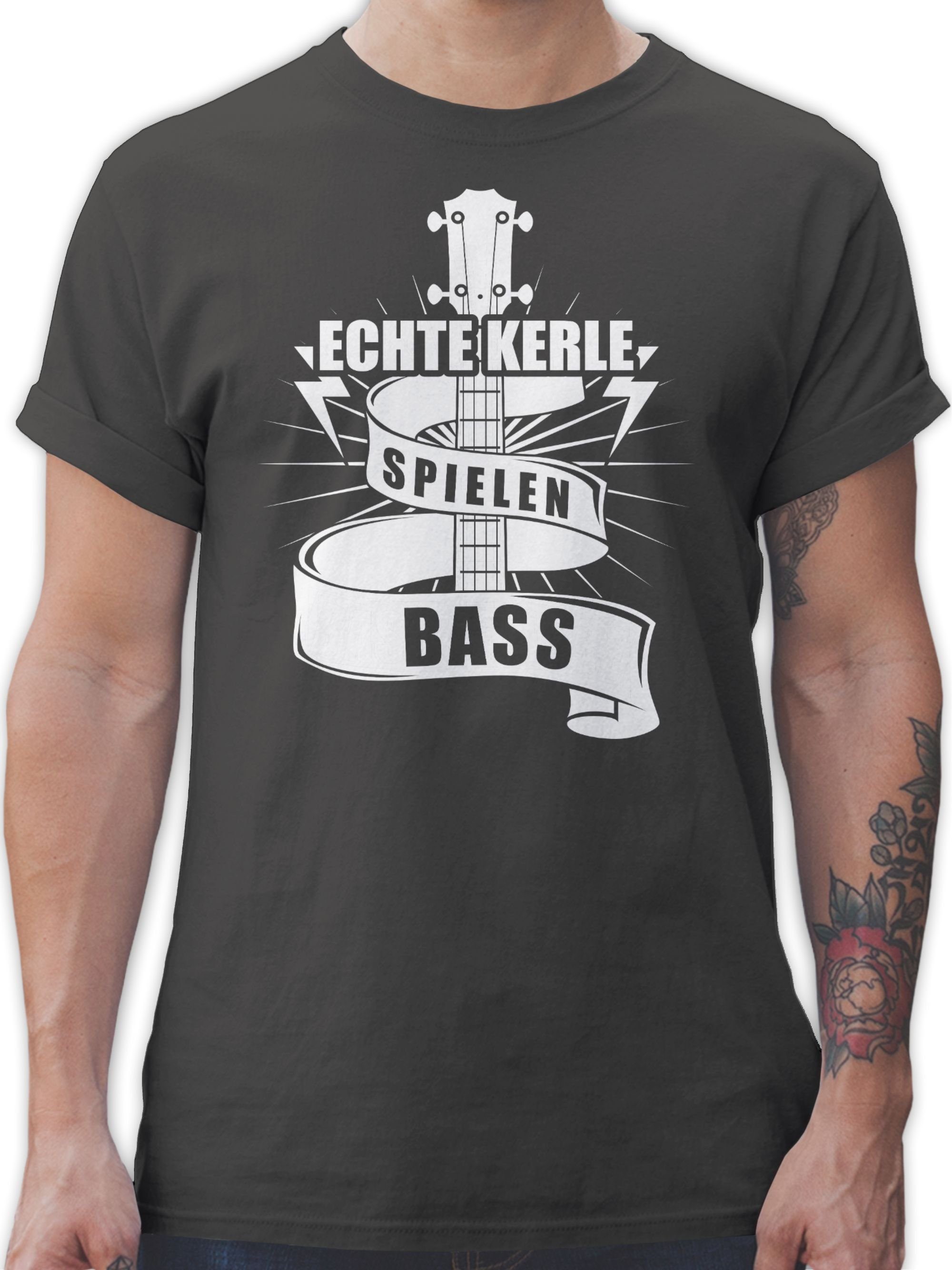 Shirtracer T-Shirt Echte Kerle spielen Bass Musik Instrument Zubehör 3 Dunkelgrau