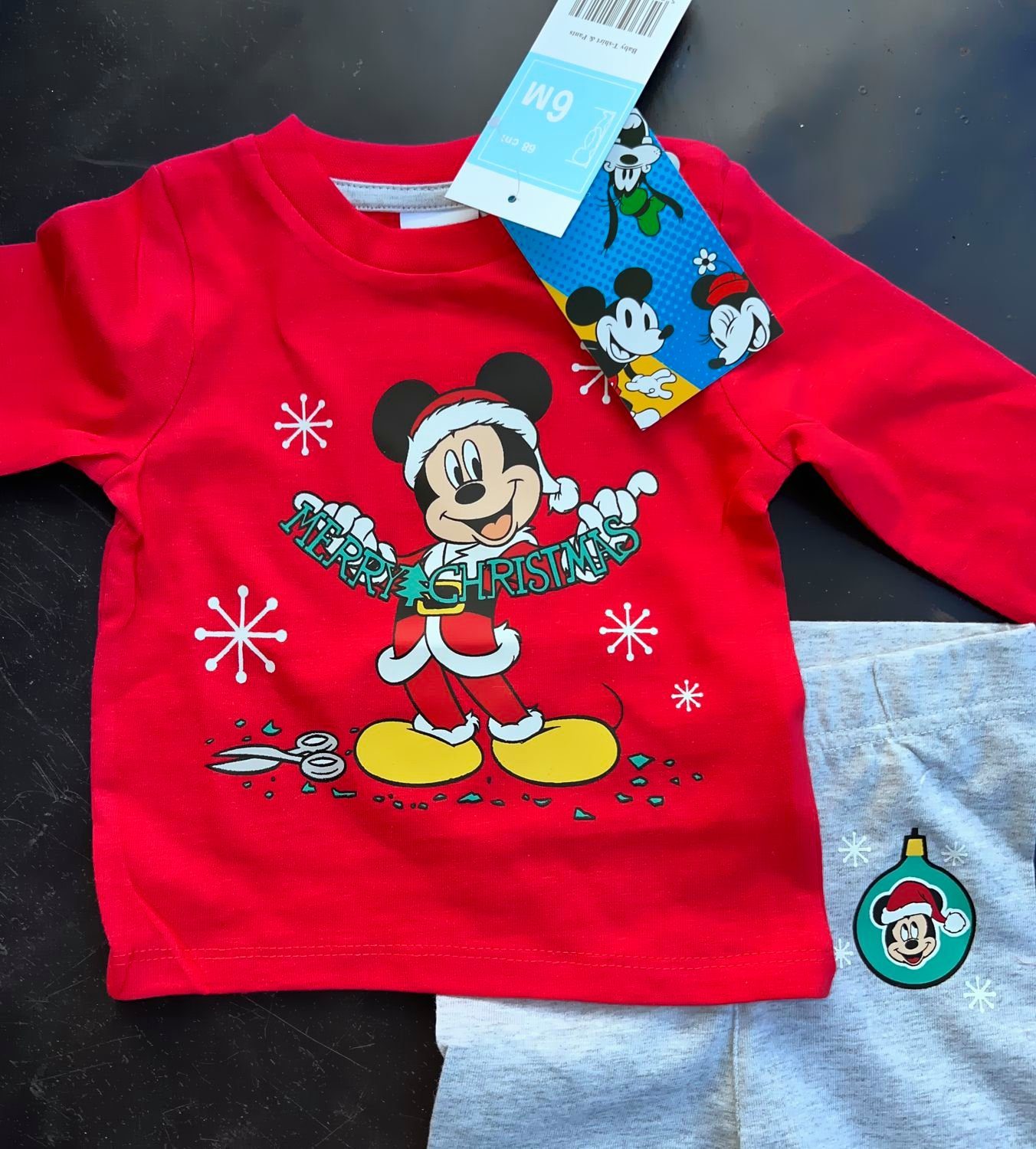 Disney Weihnachten Langarm Mickey Baby T-Shirt Sweatbermudas & + Hose & Minnie Set Rot-Hellgrau Mouse + Minnie (Set) Kleinkind