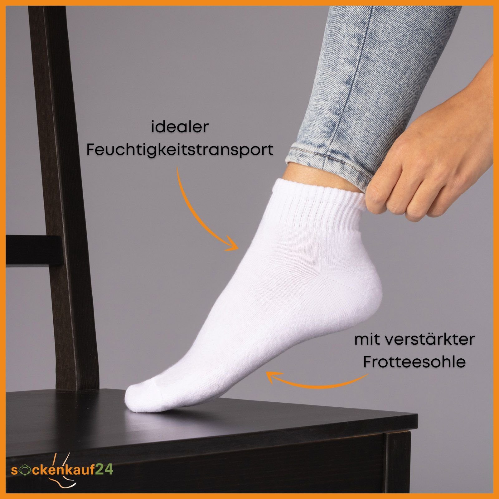 sockenkauf24 Sneakersocken 10 Paar SPORT Sneaker Socken Herren & Damen (Grau, 39-42) Sportsocken Frotteesohle Baumwolle - 16200 WP