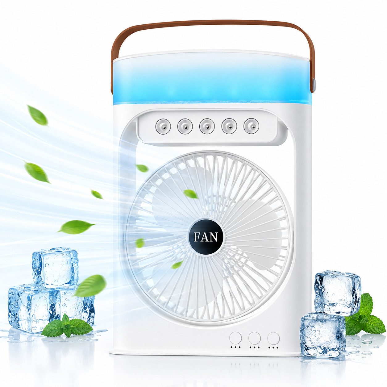 MOPUEA Ventilatorkombigerät 2-in-1 Luftkühler mit Befeuchtungsfunktion Ventilatorkombigerät, Nano-Zerstäubung für effektive Kühlung Tischventilator
