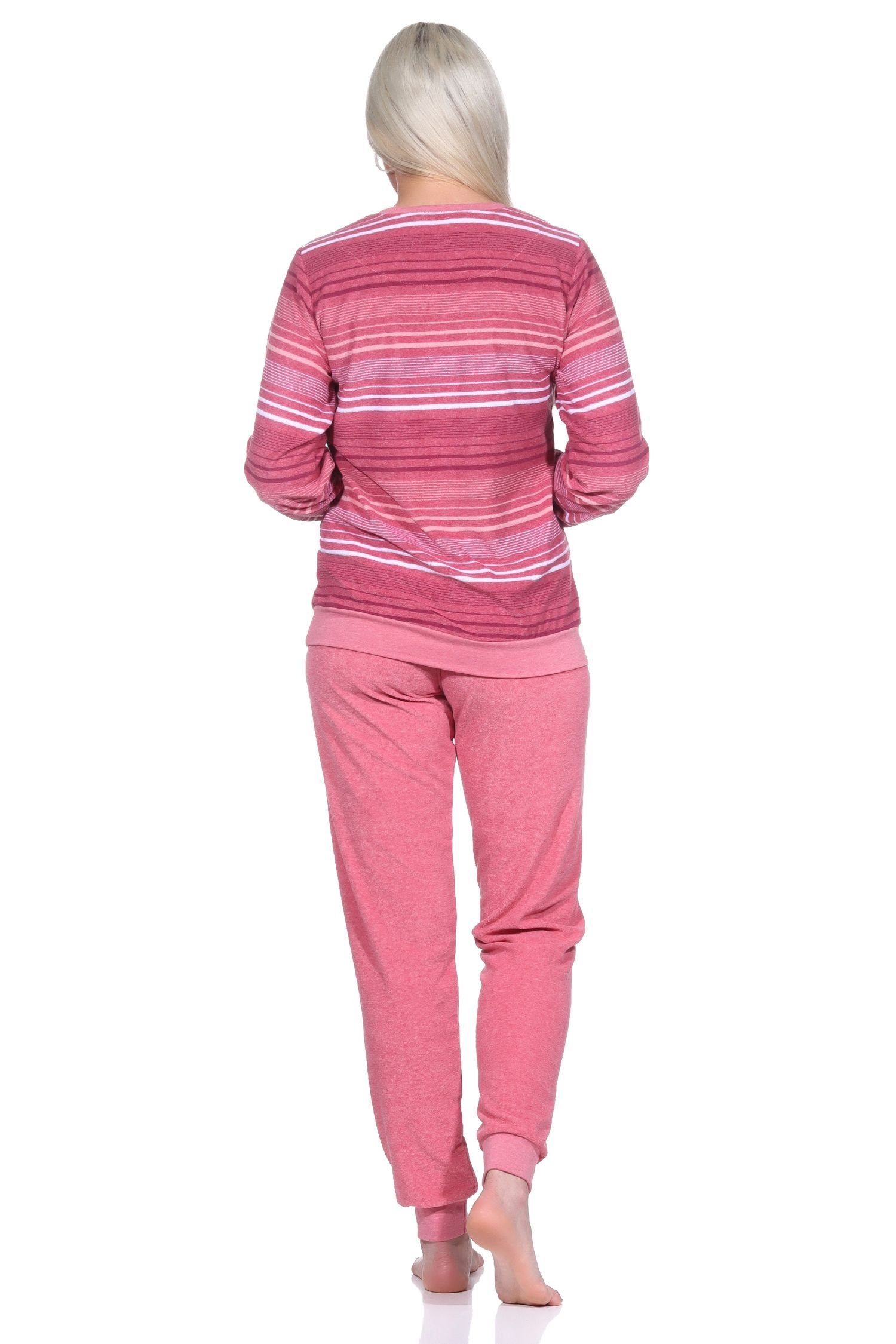 Normann Pyjama Damen Frottee elegantem Streifendesign Bündchen Schlafanzug altrose mit in