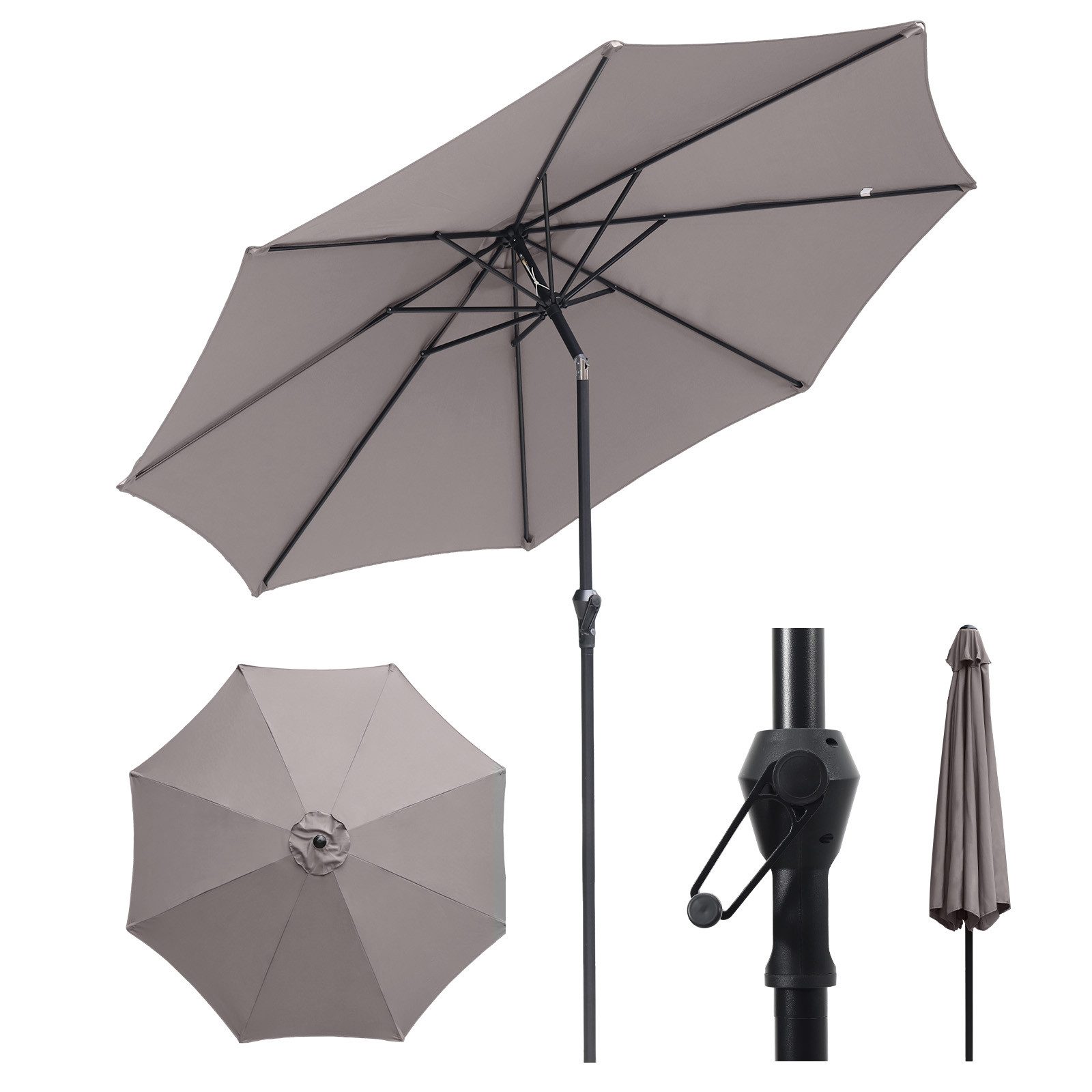 Sekey Sonnenschirm ø 200/270/300 cm Gartenschirm Rund, Marktschirm Knickbar, mit Kurbel, LxB: 300x300 cm, sonnenschirm 300cm, Neigungswinkel, für Balkon Garten, UV 50+