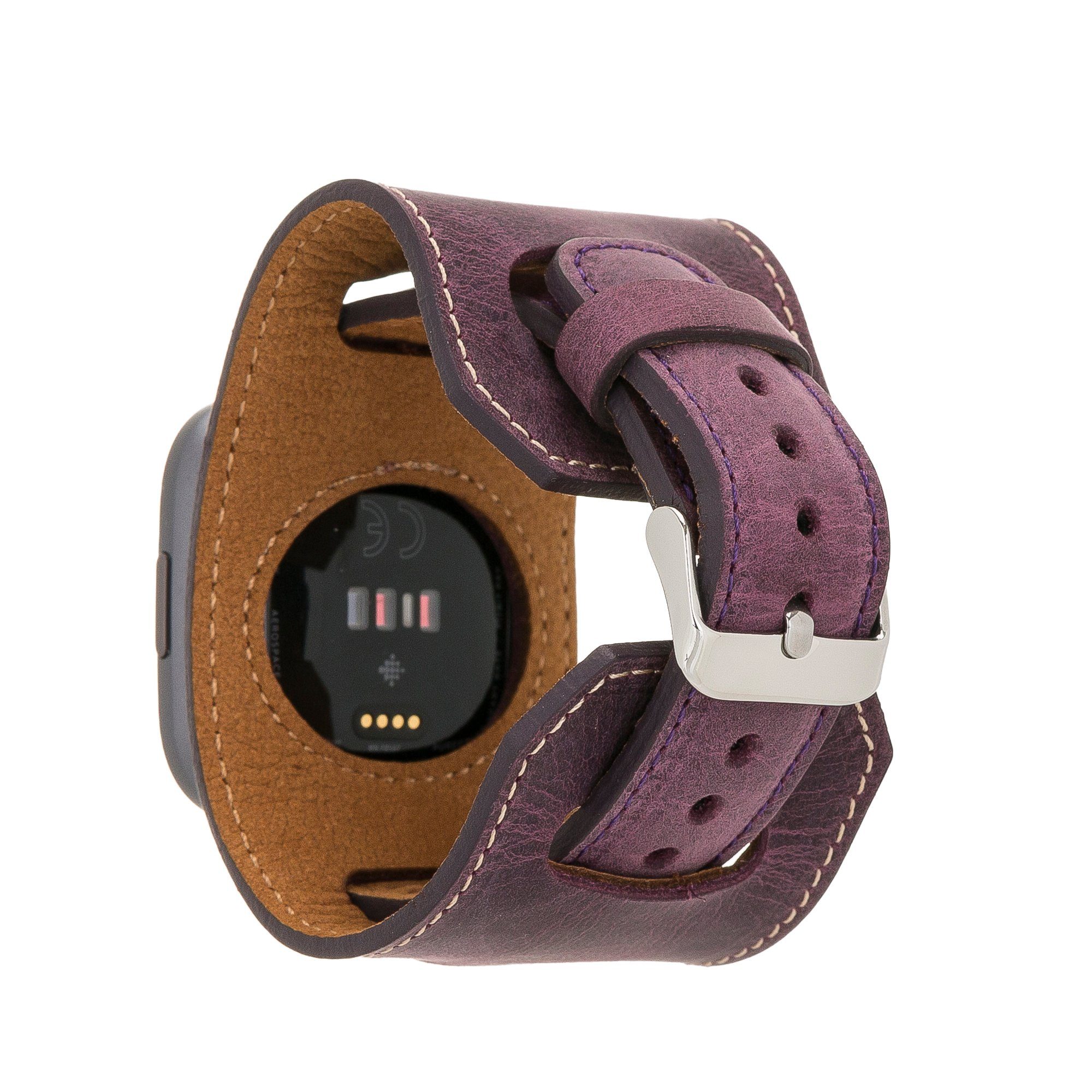 Renna Leather Smartwatch-Armband Fitbit Versa 4 / 3 / Sense & 2 Armband Echtes Leder Ersatzarmband Cuff Lila