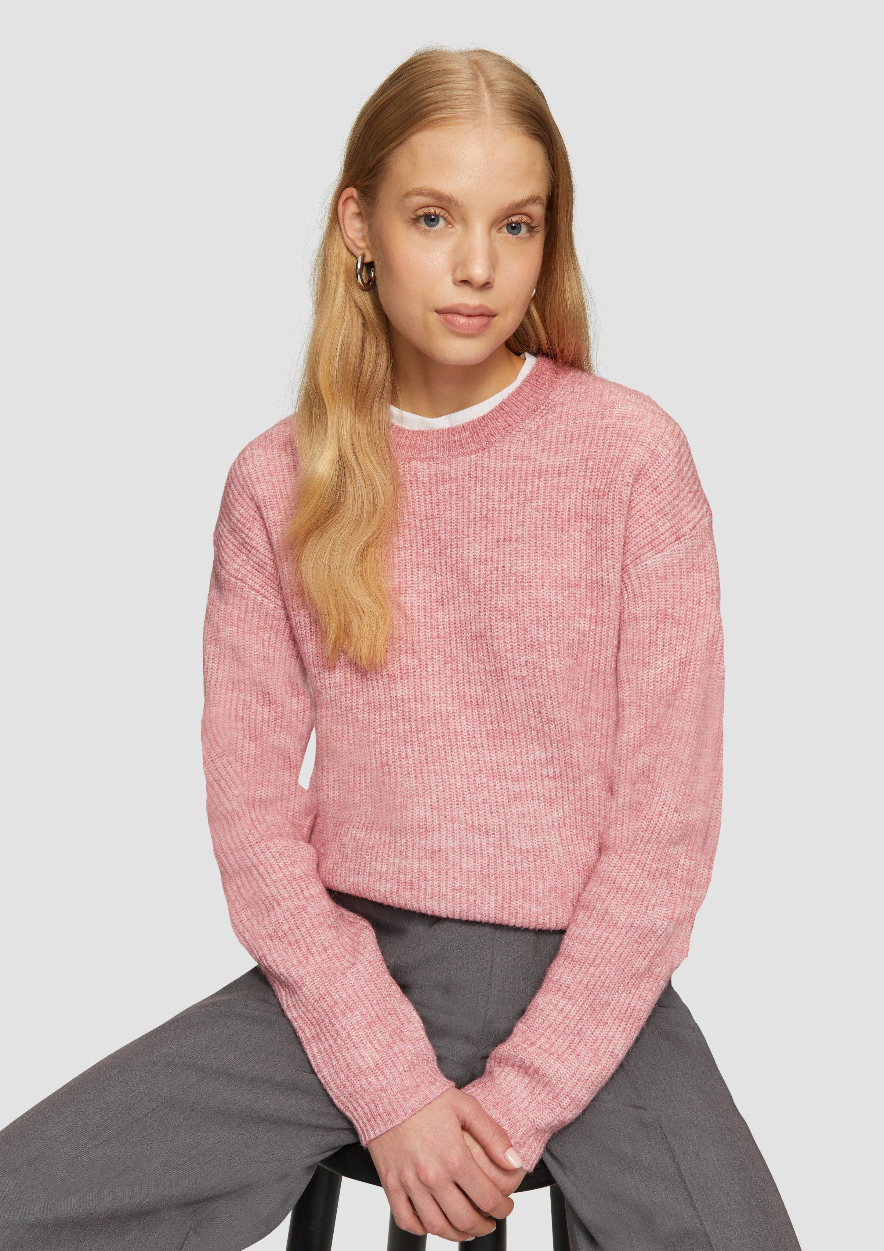 QS Strickpullover Melierter Strickpullover mit überschnittenen günstig online kaufen