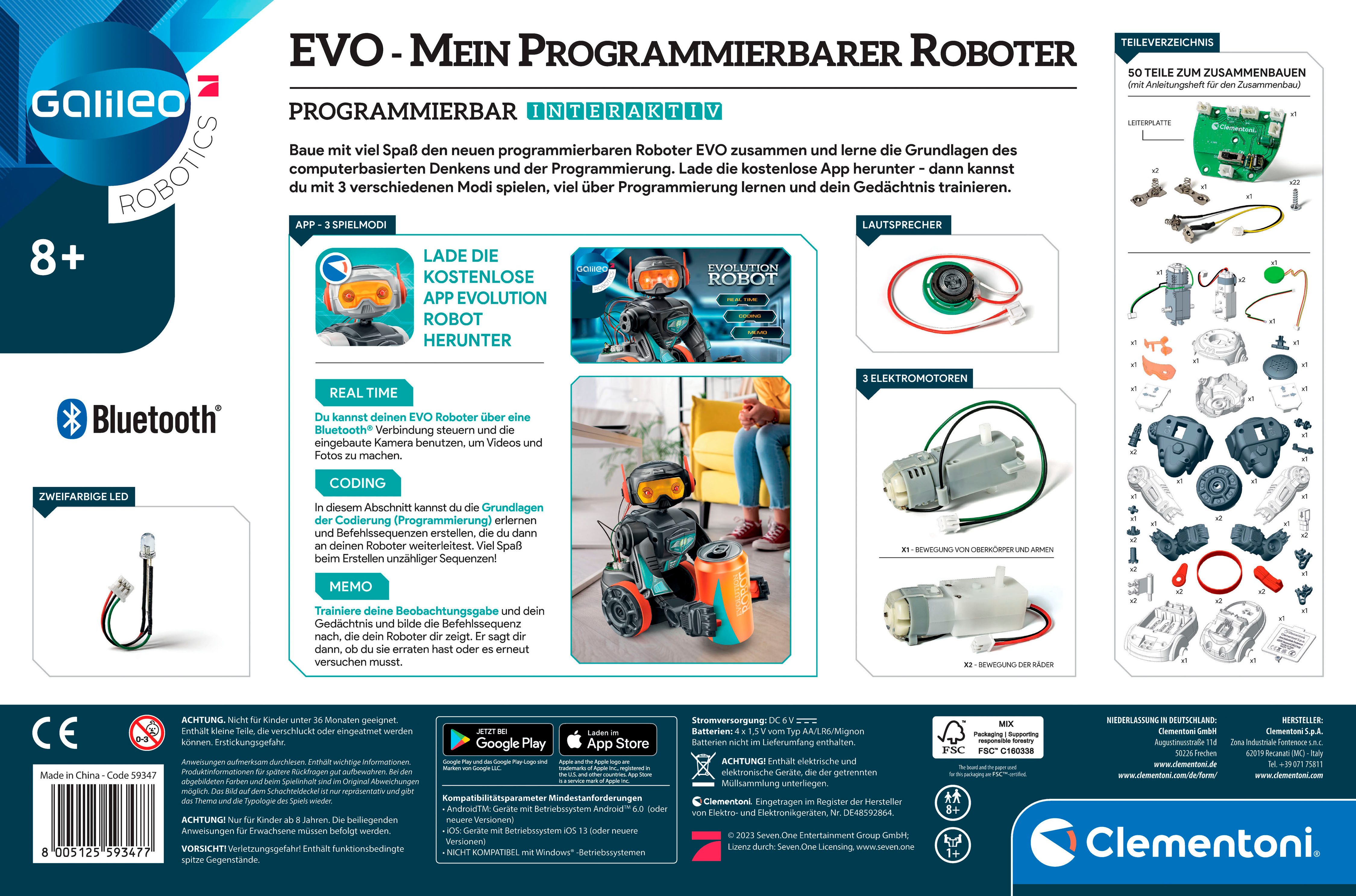 Clementoni® Modellbausatz Galileo, EVO - Mein programmierbarer Roboter, Made in Europe