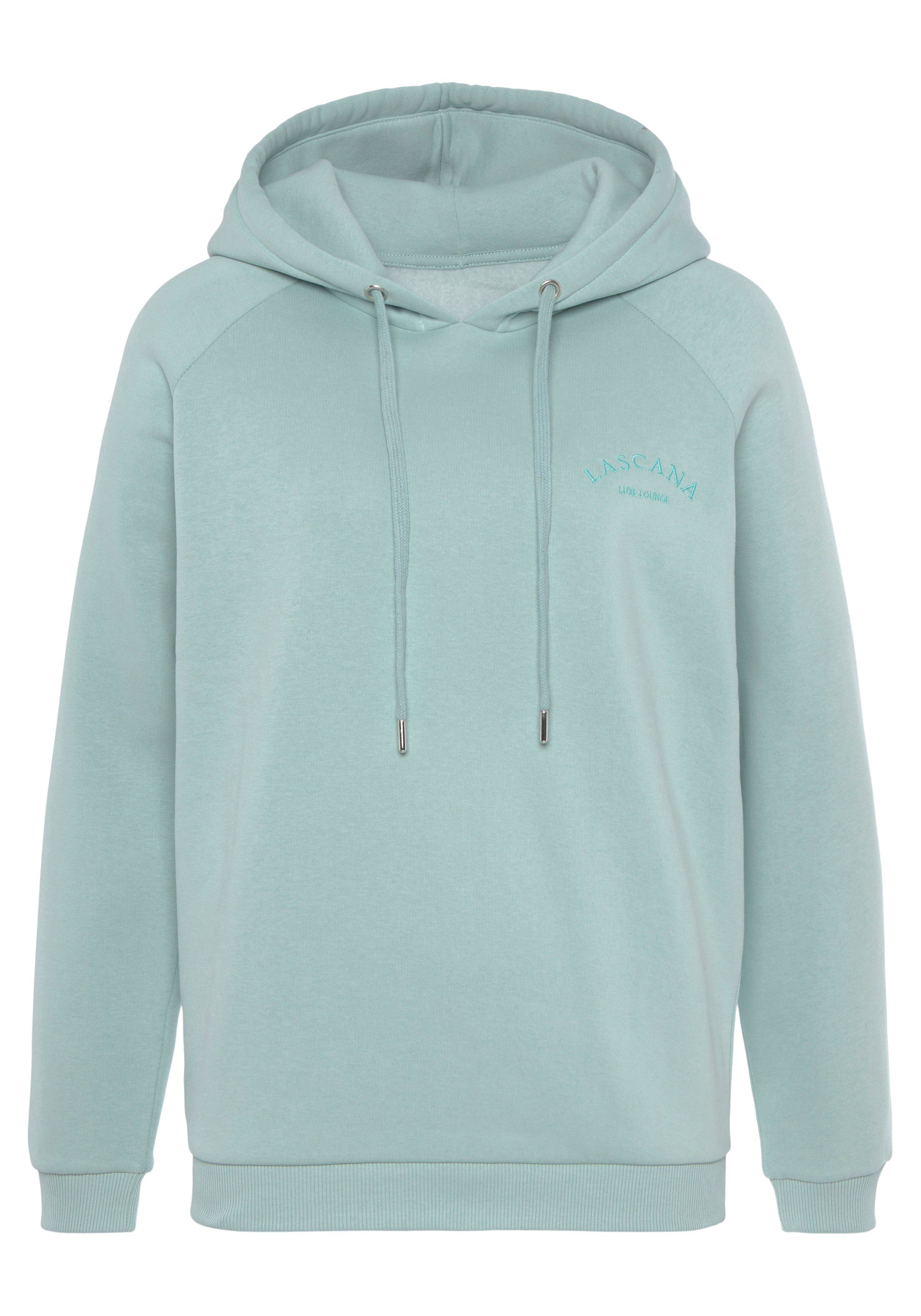 und Logostickerei, Loungeanzug mit -Hoodie-Sweatshirt Kapuzensweatshirt Kapuze LASCANA Loungewear, mint