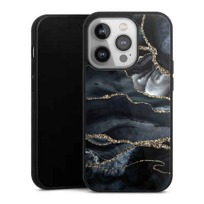 DeinDesign Handyhülle Glitzer Look Marmor Trends Dark marble gold Glitter look, Apple iPhone 14 Pro Gallery Case Glas Hülle