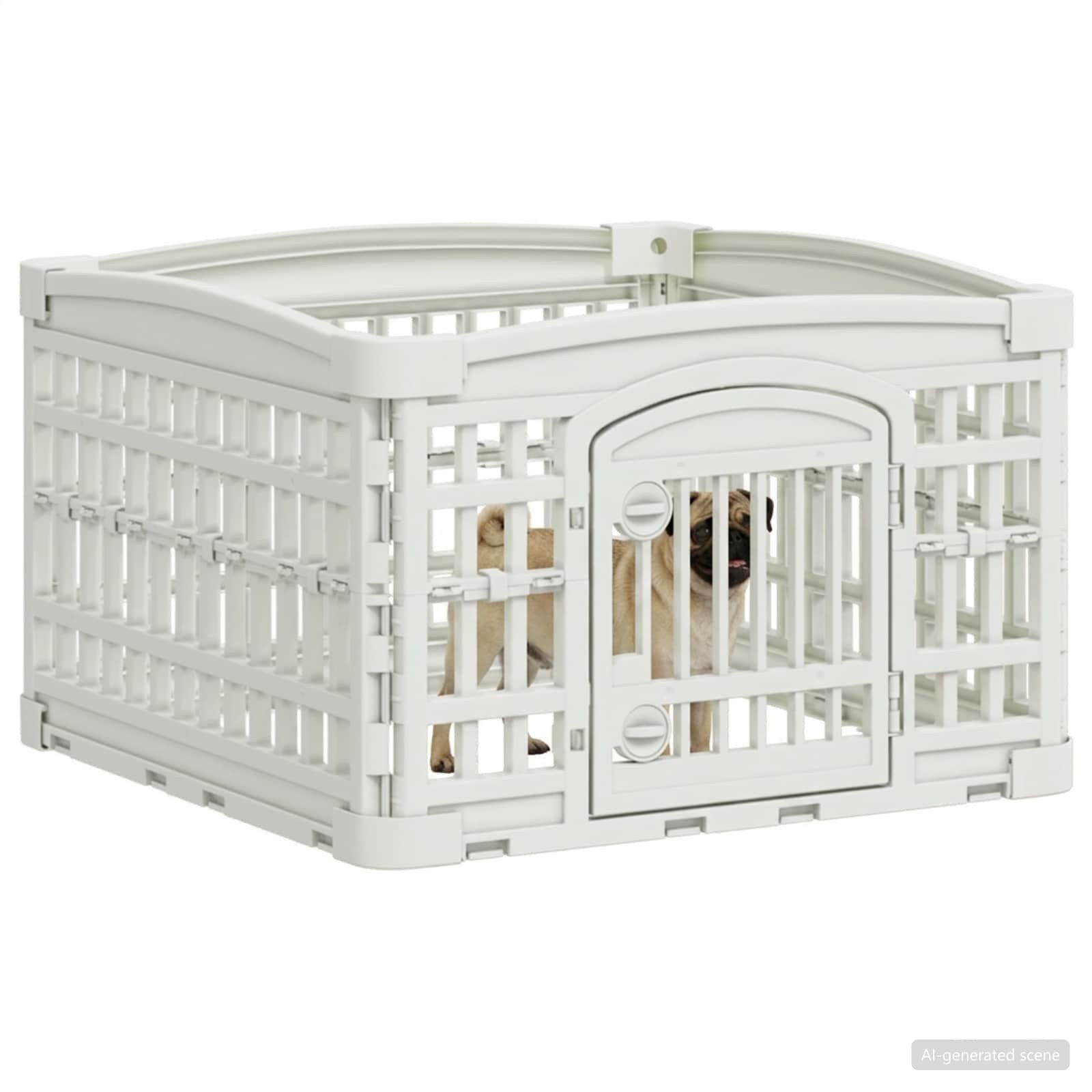vidaXL Freigehege 4-Panel Hundelaufstall 60 x 60 x 38 cm Kunststoff Weiß Klappbar