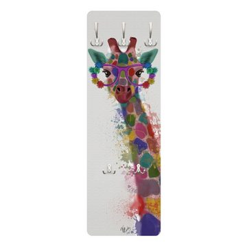 Bilderdepot24 Garderobenpaneel bunt Kinder Kunst Tiere Aquarell Regenbogen Splash Giraffe Design (ausgefallenes Flur Wandpaneel mit Garderobenhaken Kleiderhaken hängend), moderne Wandgarderobe - Flurgarderobe im schmalen Hakenpaneel Design