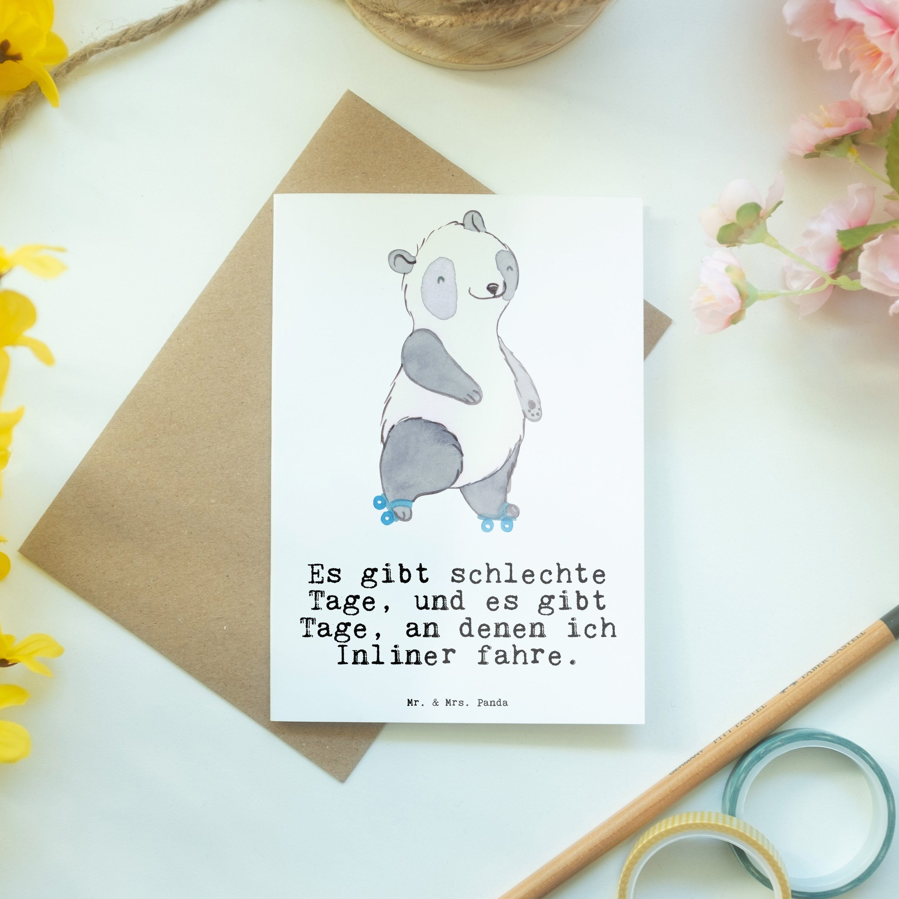 Geschenk, Geburtstag Panda fahren Tage Panda - Karte, Weiß Grußkarte Inliner Mrs. Mr. Sport, - &