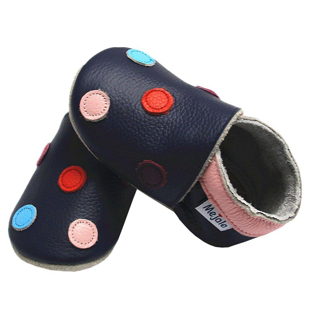 Schuhe Babyschuhe Mädchen Yalion Weiche Leder Lauflernschuhe Hausschuhe Lederpuschen Kreise Schwarz 100% Leder Krabbelschuh