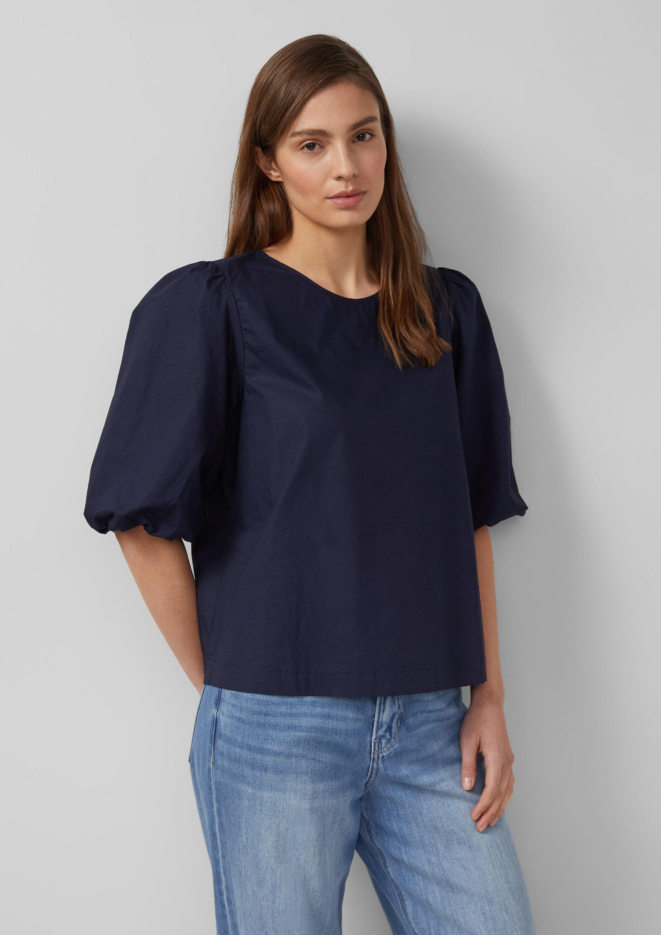 s.Oliver Kurzarmbluse Bluse Popeline-Bluse mit Ballonärmeln