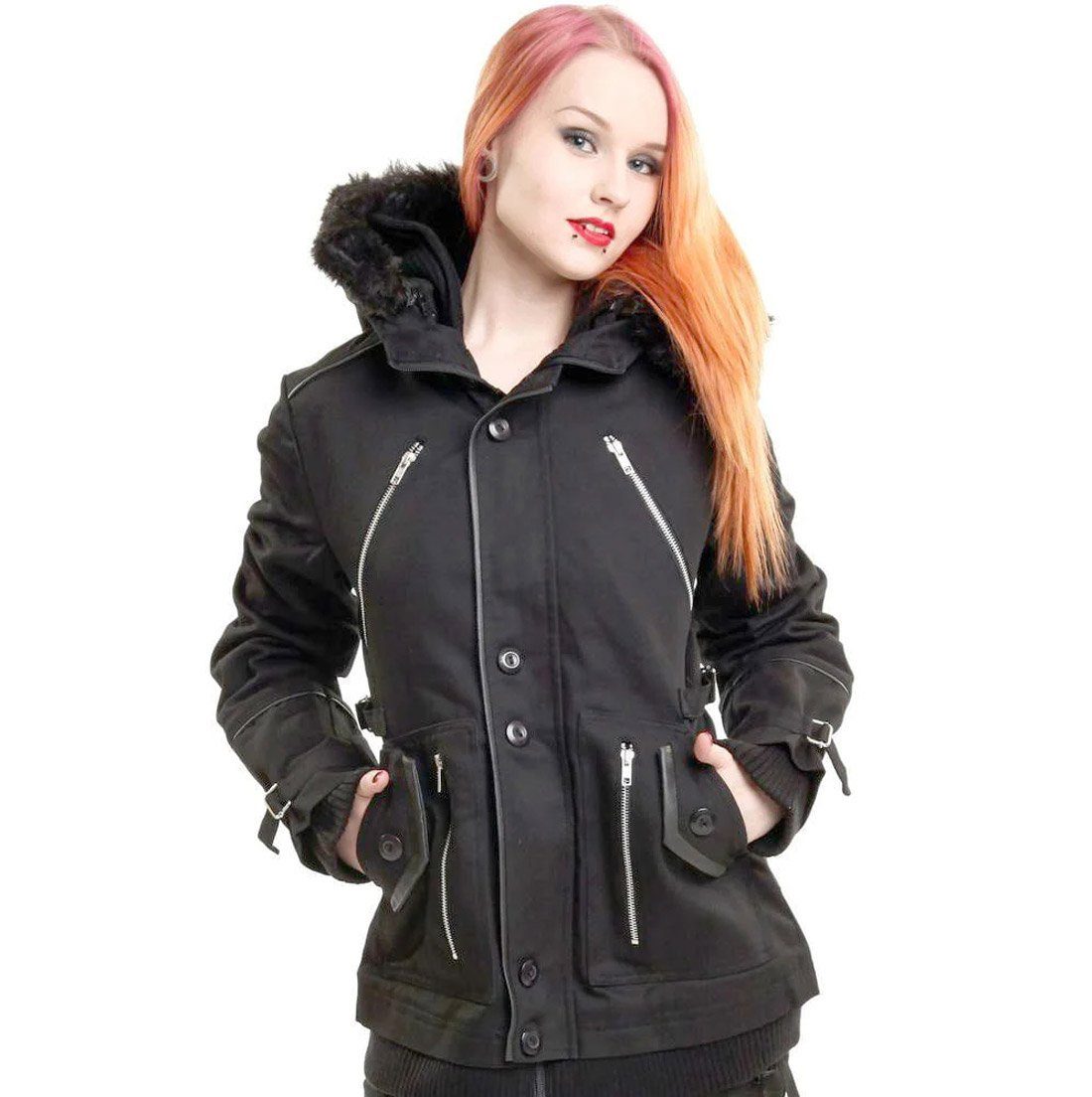 Poizen Industries Kurzmantel Chase Coat Gothic Punk Metal Wintermantel