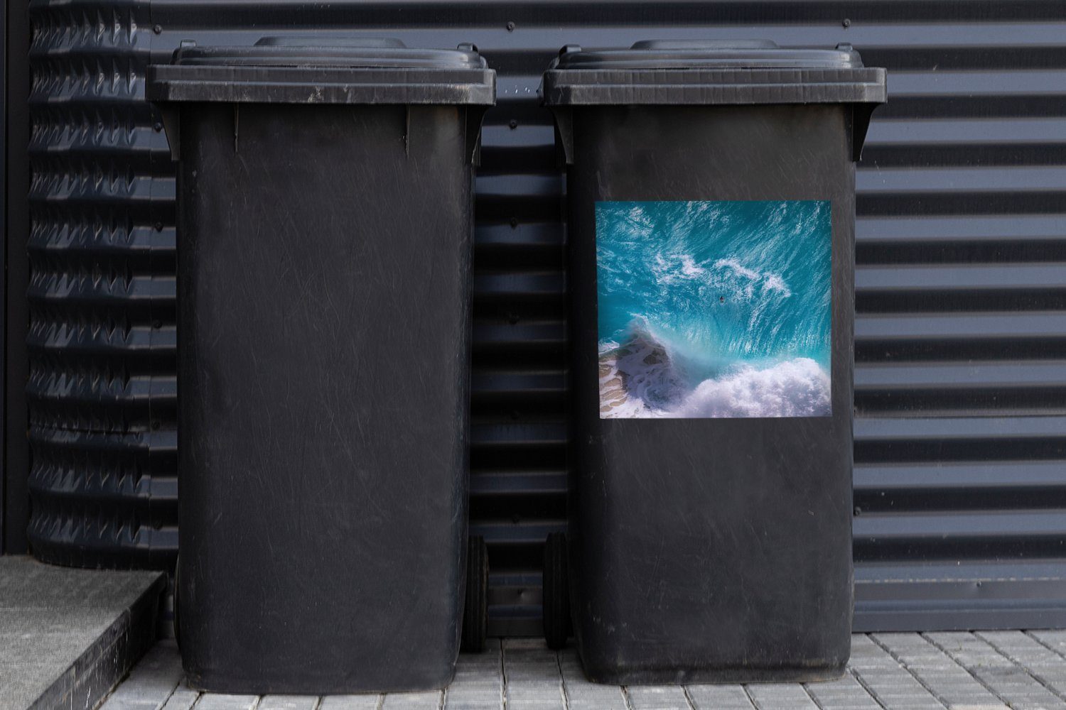Strand St), Container, Sticker, Kelingking Abfalbehälter Wellen Blaue Mülltonne, Mülleimer-aufkleber, in (1 Wandsticker Indonesien MuchoWow am