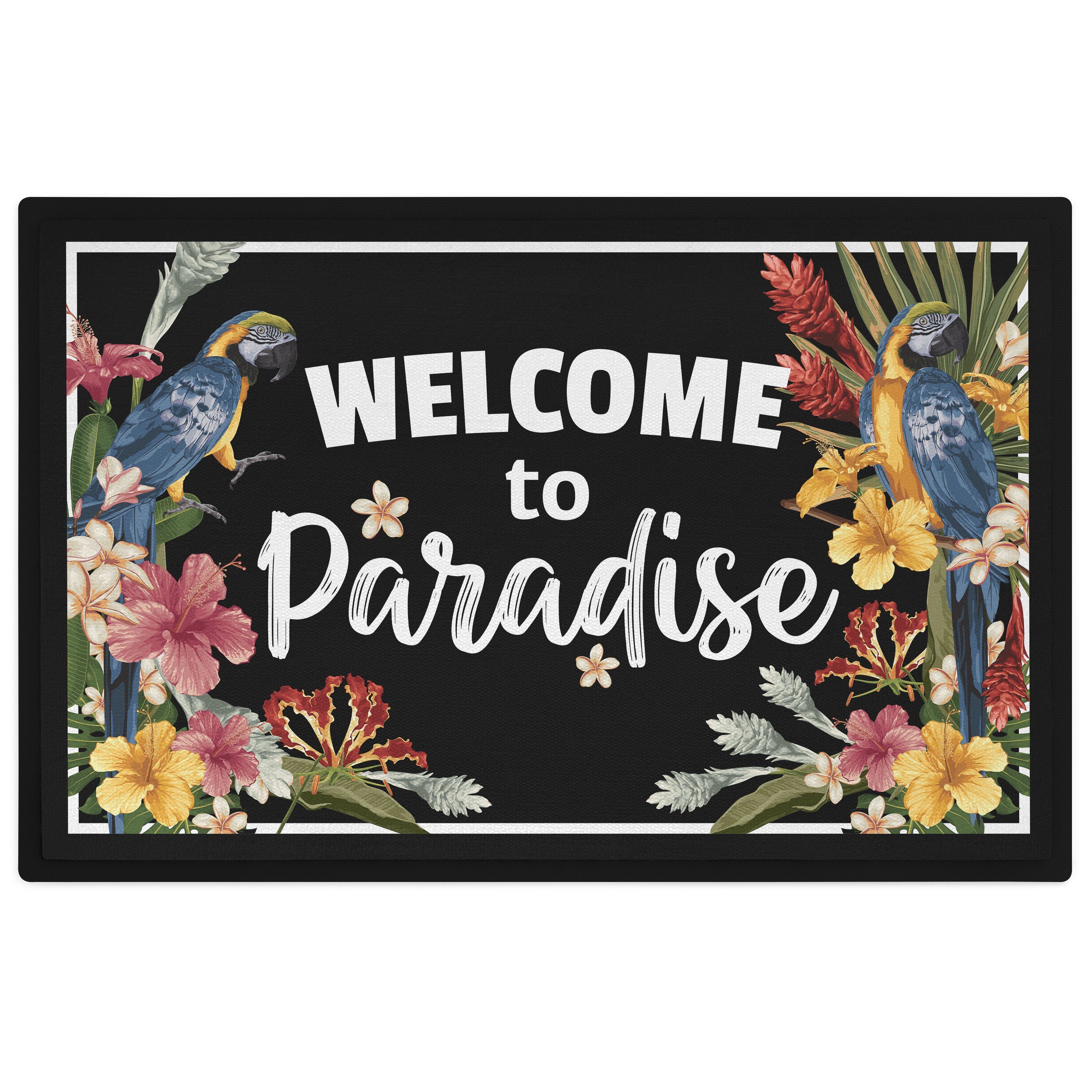 Fußmatte Welcome To Paradise Fußmatte Geschenk Fussabtreter Blumen Muster Spruc, Trendation